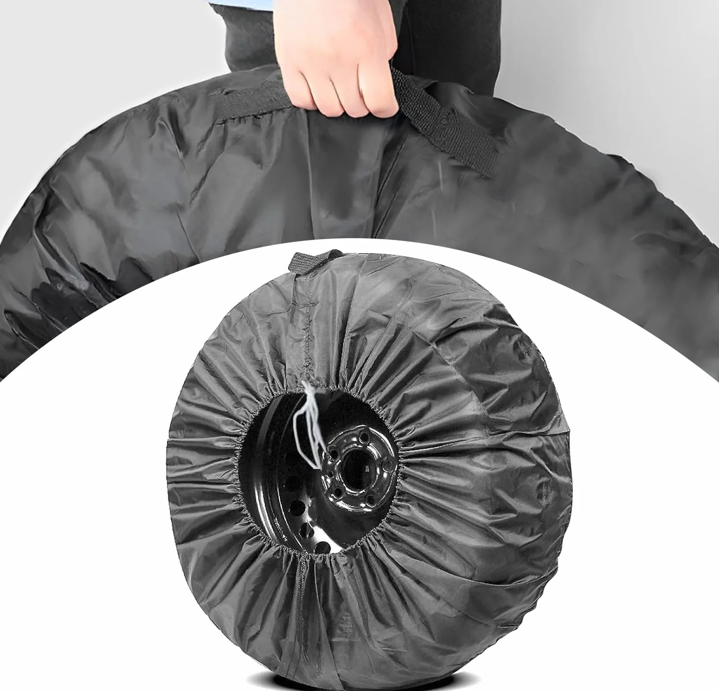 Torba na opony, worki na opony, pokrowiec na opony, wodoodporna, pyłoodporna, pokrowiec na koła do przyczepy, kampera, ciężarówki, SUV, średnica 65 cm, czarna, z uchwytem