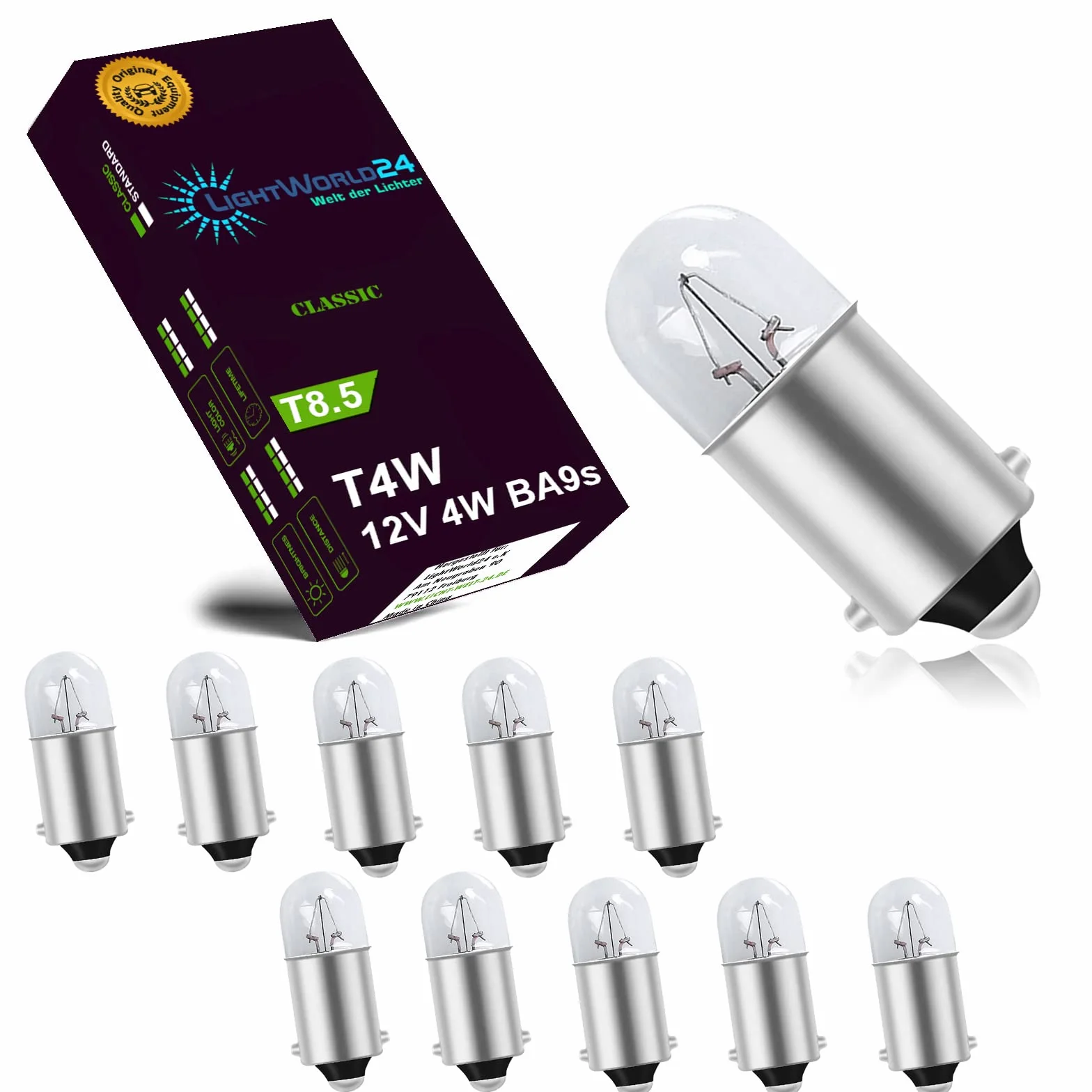 LIGHTWORLD24 10x T4W BA9s lampa postojowa lampa samochodowa 12V 4W gruszki światła parkingowe oświetlenie wnętrza oświetlenie wnętrza lampka sygnalizacyjna