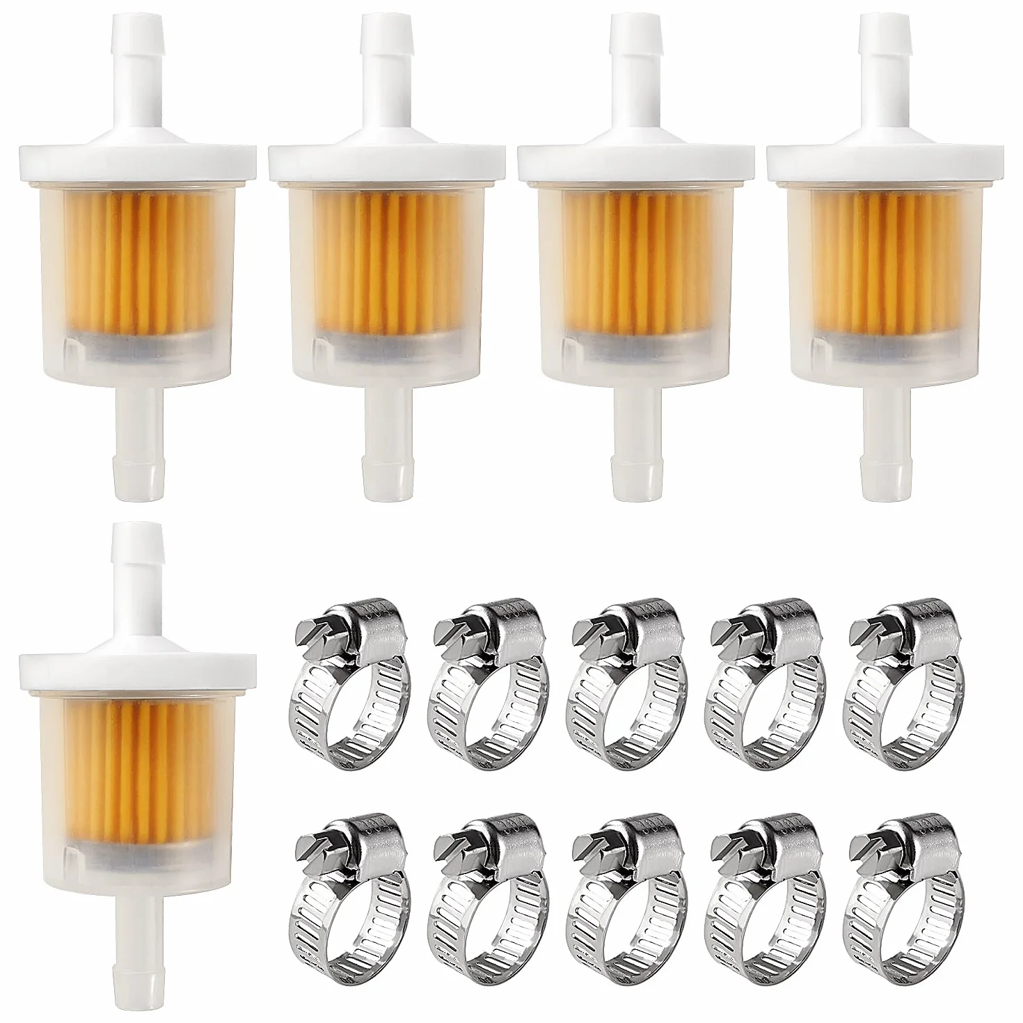 VooGenzek 5 Sztuk 6-8 mm Filtr Benzyny, Filtry Paliwa do Gazu, Filtr Paliwa Szybkiego Filtrowania, Filtry Benzyny Motocyklowej, z 10 Sztuk Zaciskami Wężowymi, do Motocykla, Skutera, Kosiarki