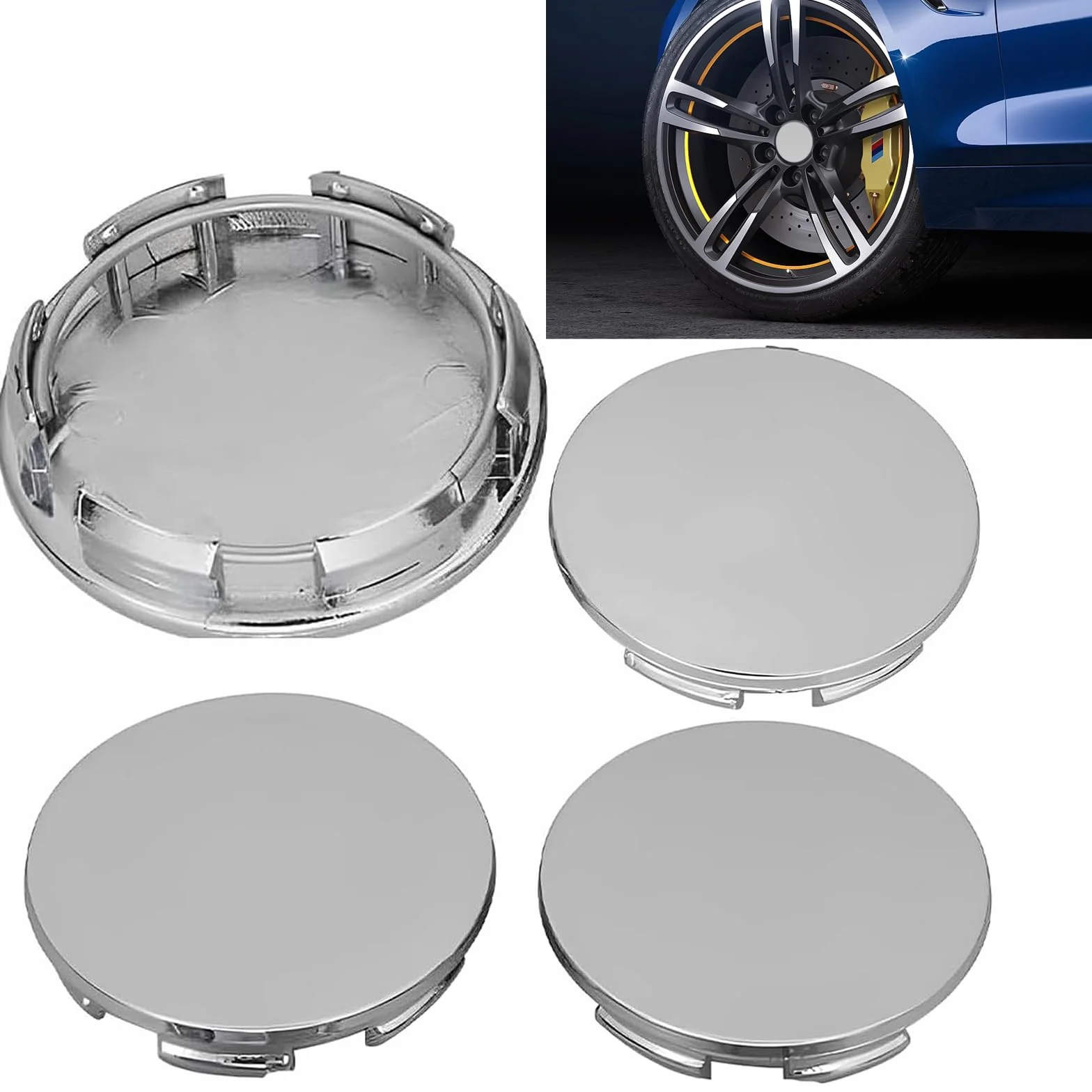 mohito 4 zatyczki do środka felgi, tworzywo ABS, osłona piasty OD 56 mm, ID 53 mm, osłona piasty środka koła, felgi kołpaki akcesoria samochodowe, srebrne