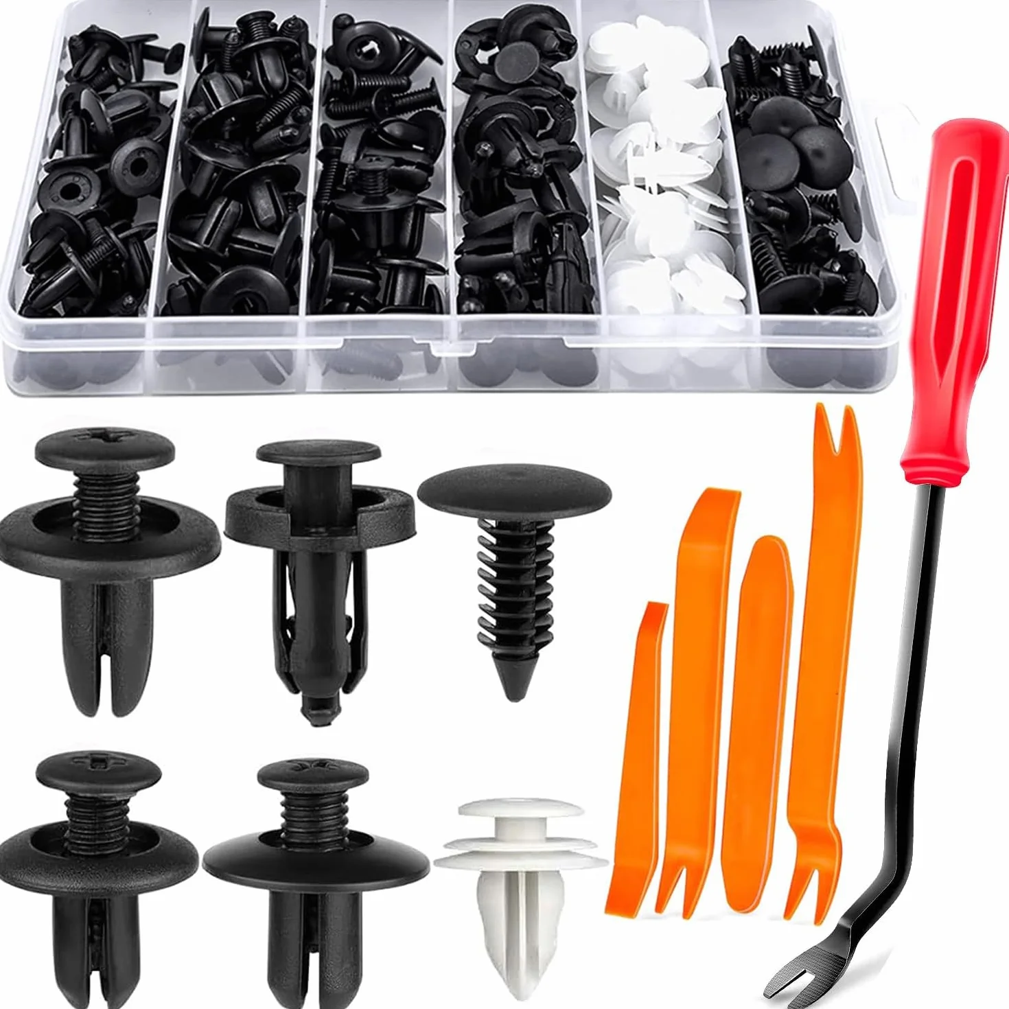 125 sztuk Nity Plastikowe, Uniwersalne Auto Nity Plastikowe Klipy Nit Trim Clamp Drzwi Samochodowe Zderzak Plastikowy Panel Sealing Strip Stałe Klipy z Demontaż Narzędzie