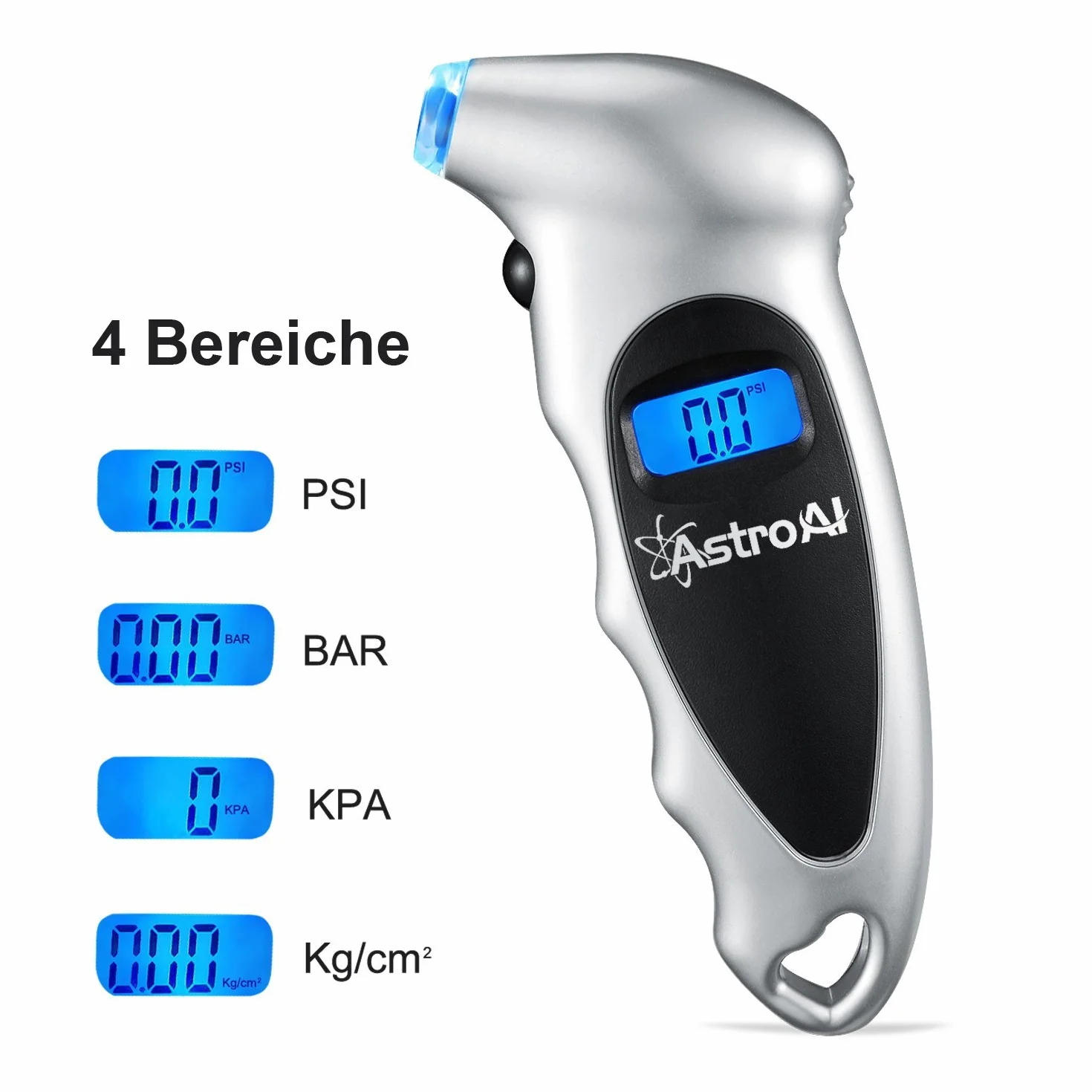 AstroAI Cyfrowy miernik ciśnienia w oponach, z dużym wyświetlaczem LCD, do samochodów, samochodów terenowych, transporterów, sprinterów, ciężarówek, rowerów (z zaworami samochodowymi) i motocykli, prezent dla mężczyzn