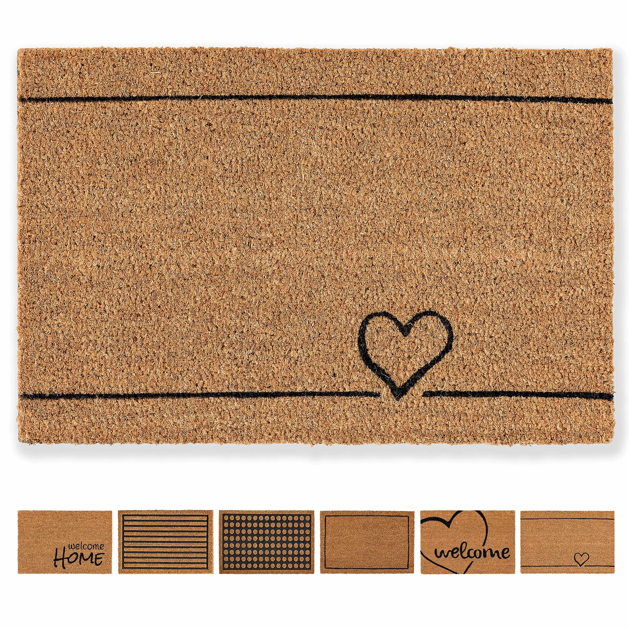 Carpido Wycieraczka kokosowa linia serca – wycieraczka 40 x 60 cm (prostokątna) – antybakteryjna mata wejściowa z naturalnego materiału – 100% kokos do użytku wewnątrz i na zewnątrz