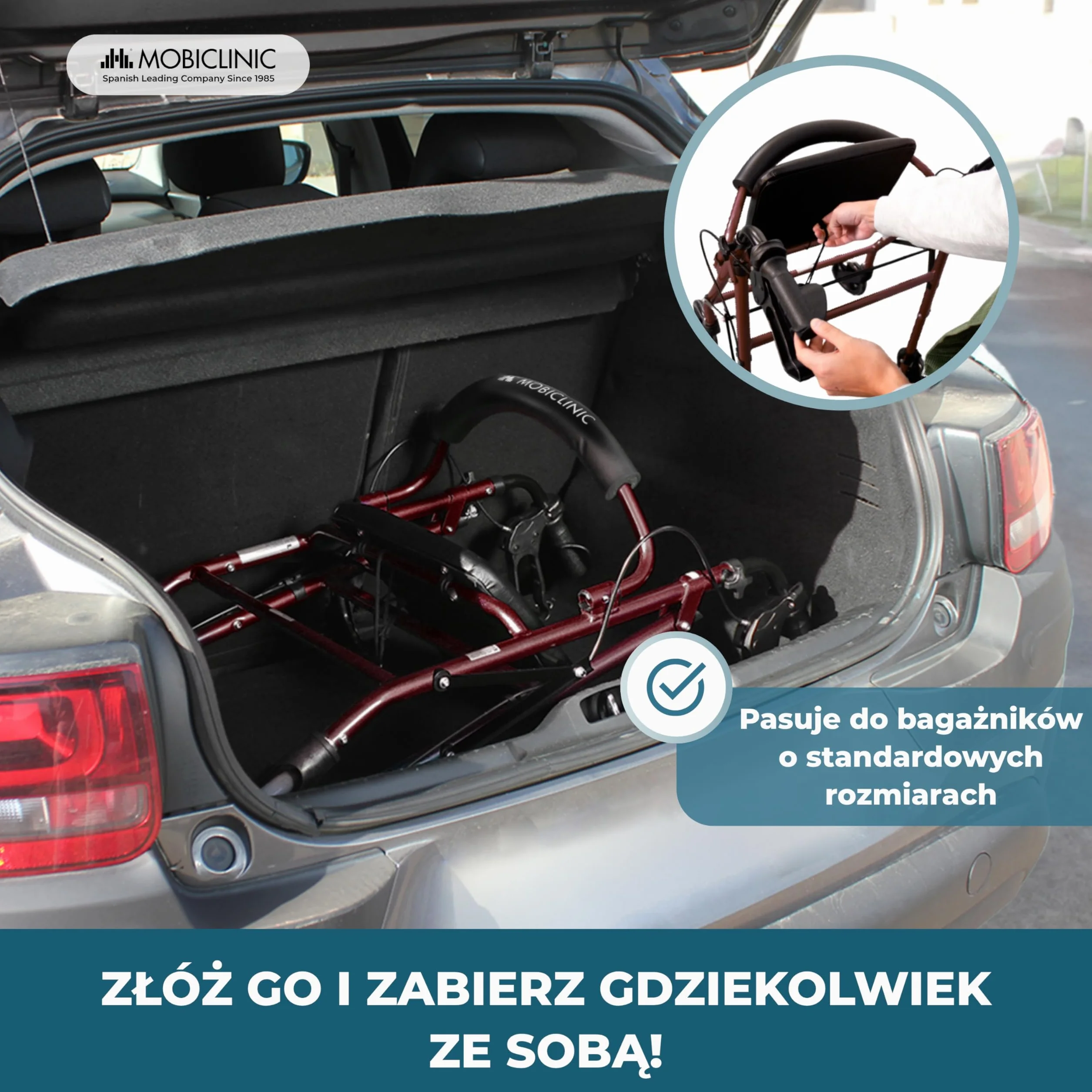 Mobiclinic Escorial Chodzik Składany Aluminium 4 Koła Hamulce na dźwigniach Siedzisko i oparcie Bordeaux