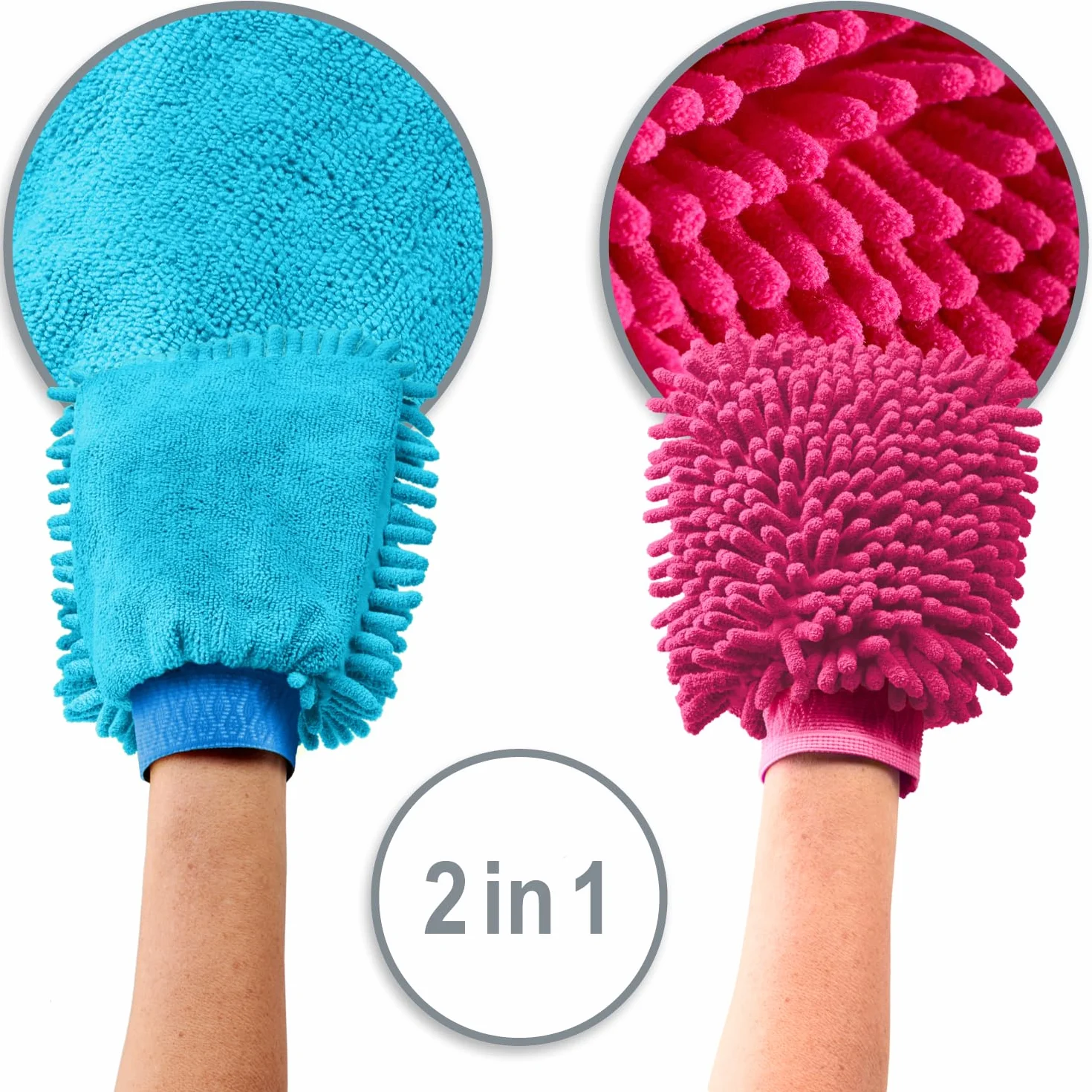 COM-FOUR® 3x rekawica do mycia samochodów i gospodarstw domowych - rekawica z mikrofibry - rekawica szenilowa - rekawica do czyszczenia do pielegnacji samochodu (3-czesciowy zestaw do mycia samochodu)