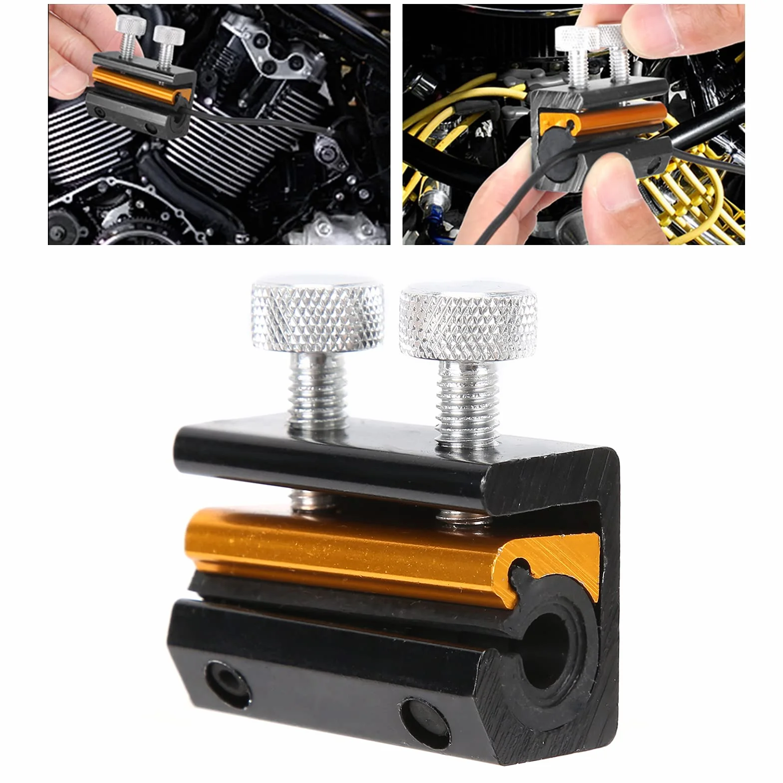 Dioche Kabel do Smarowania Kabli Motocykl Podwójny Kabel Olejarka Smarownica do ATV z modyfikacją aluminiową i gumową Pasuje 25D + DM2 (czarne złoto)