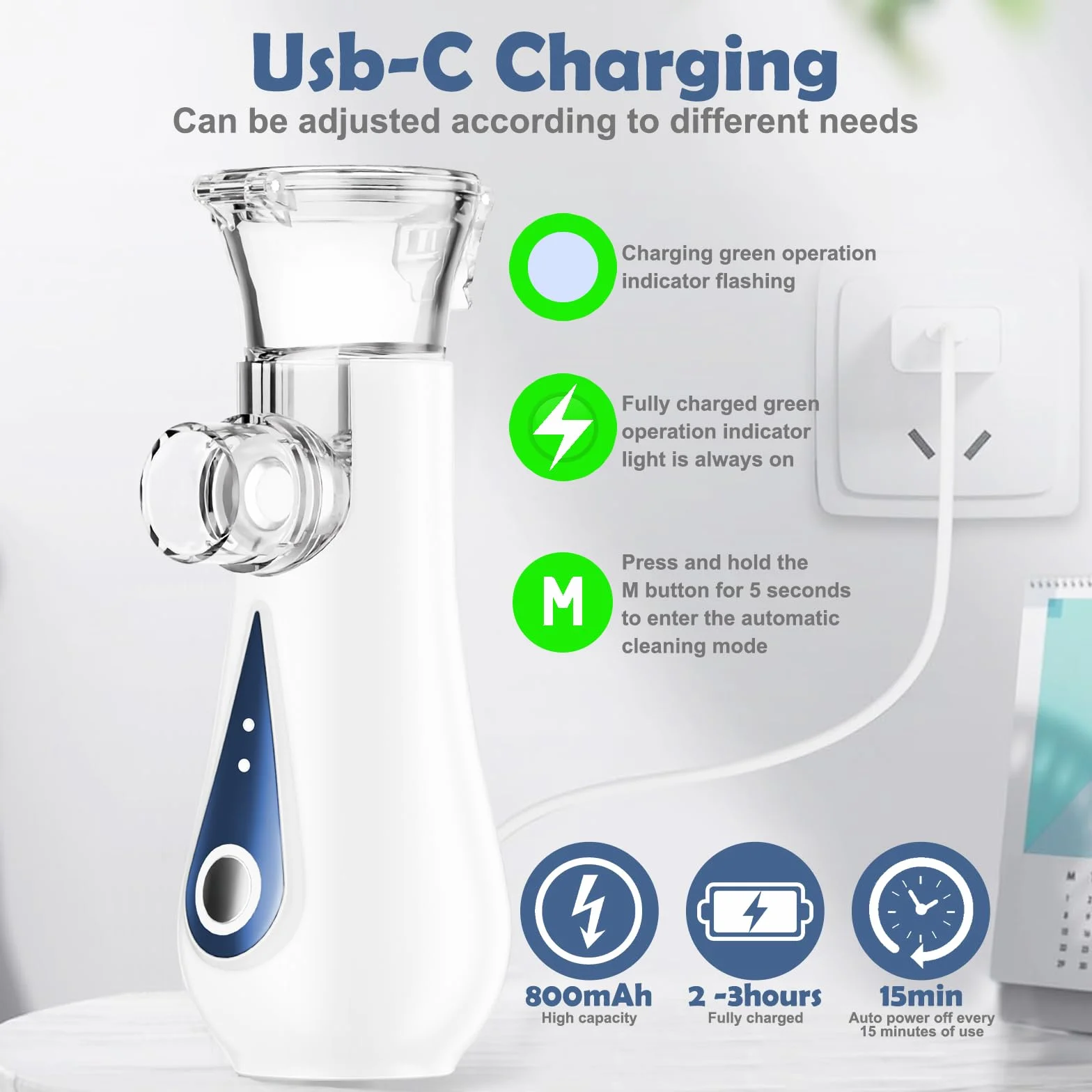GIBOHOM inhalator z nebulizatorem USB-C dla dorosłych i dzieci, 2 maski, 1 ustnik, przenośny