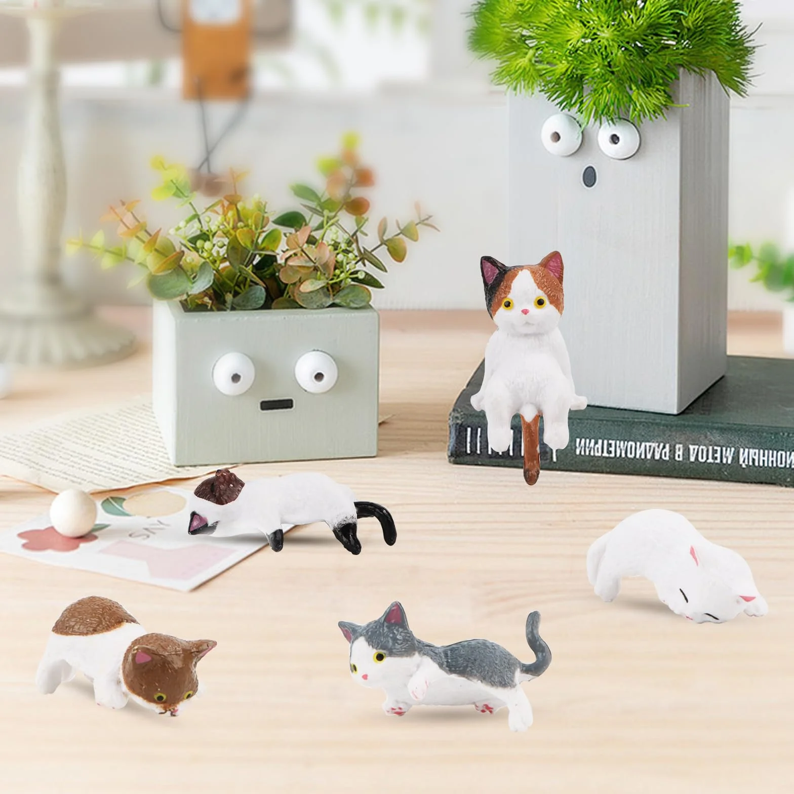 5 sztuk uroczych mini figurek kotów, dekoracja wnętrza samochodu, urocze akcesoria samochodowe, lusterko wsteczne, figurka kota