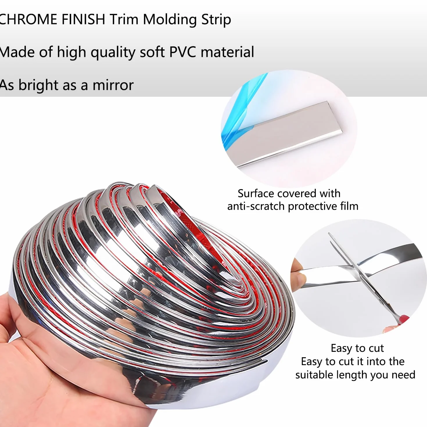 Chrom listwa wykończeniowa 8 mm*5 m chromowana różdżka do okien dekoracji zewnętrznych (5M, 8 mm)