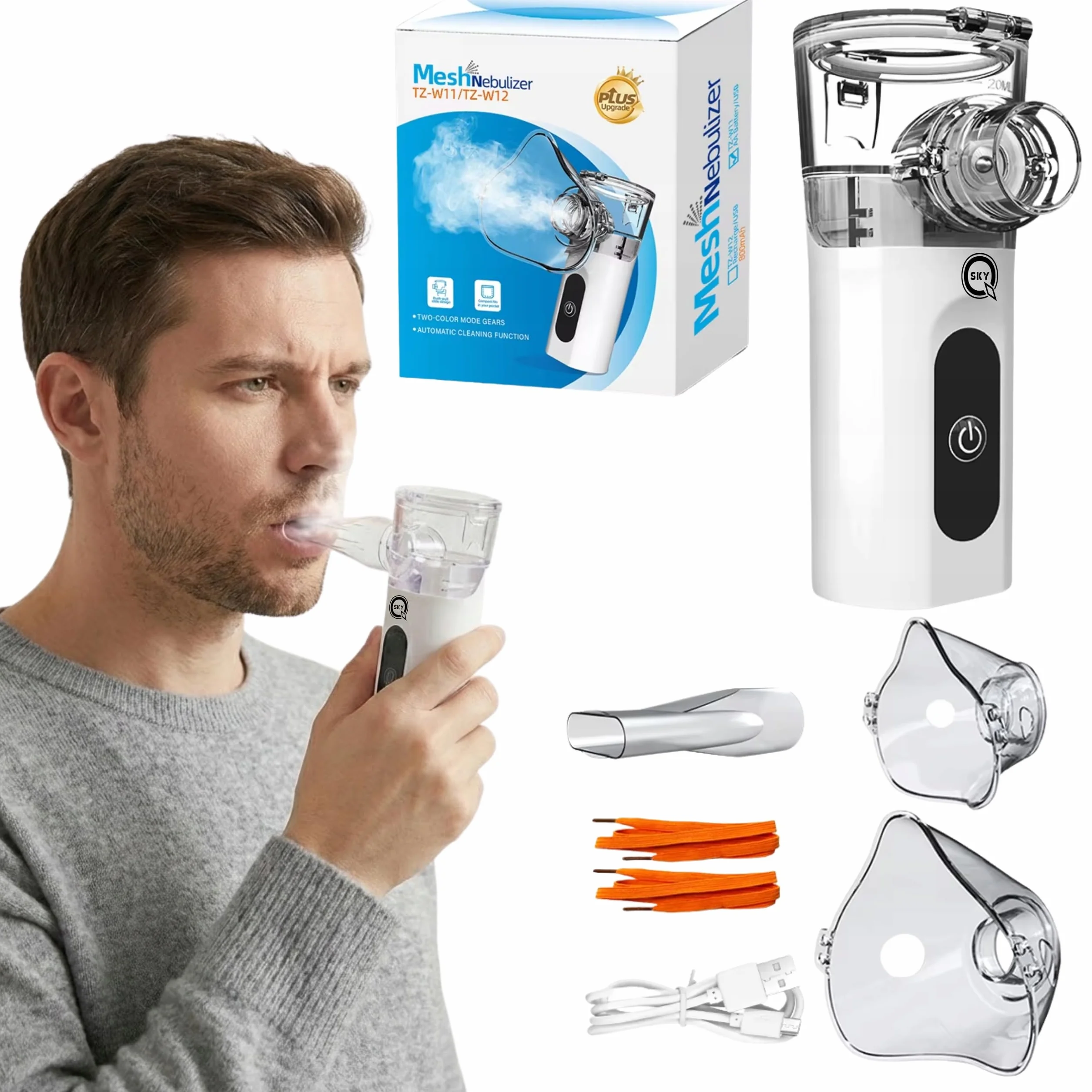 Inhalator Nebulizator Przenośny Cichy Akumulator QSKY dla Dzieci i Dorosłych
