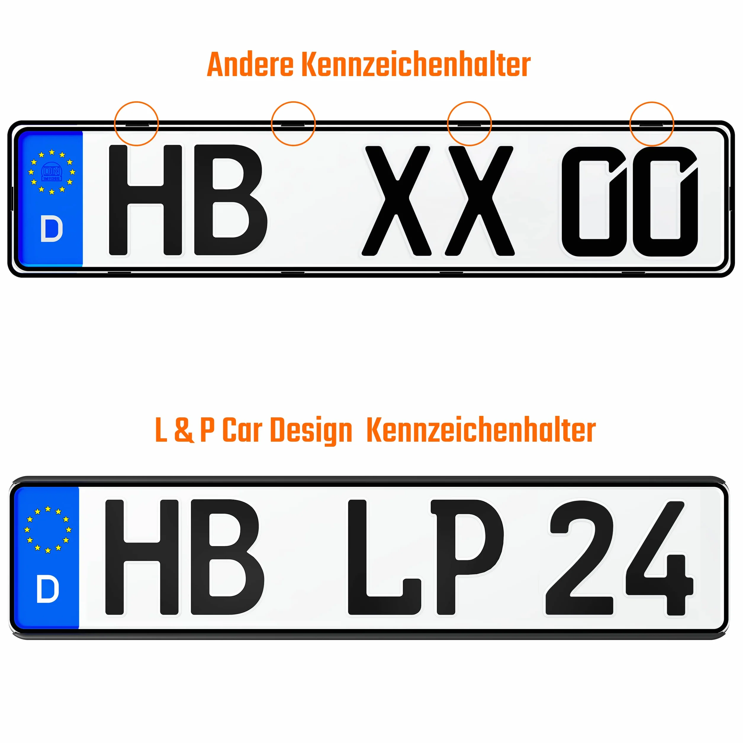 L & P Car Design Uchwyt tablicy rejestracyjnej, bez ramy, bez widocznych punktów mocowania, czarny, 2 sztuki, tworzywo sztuczne