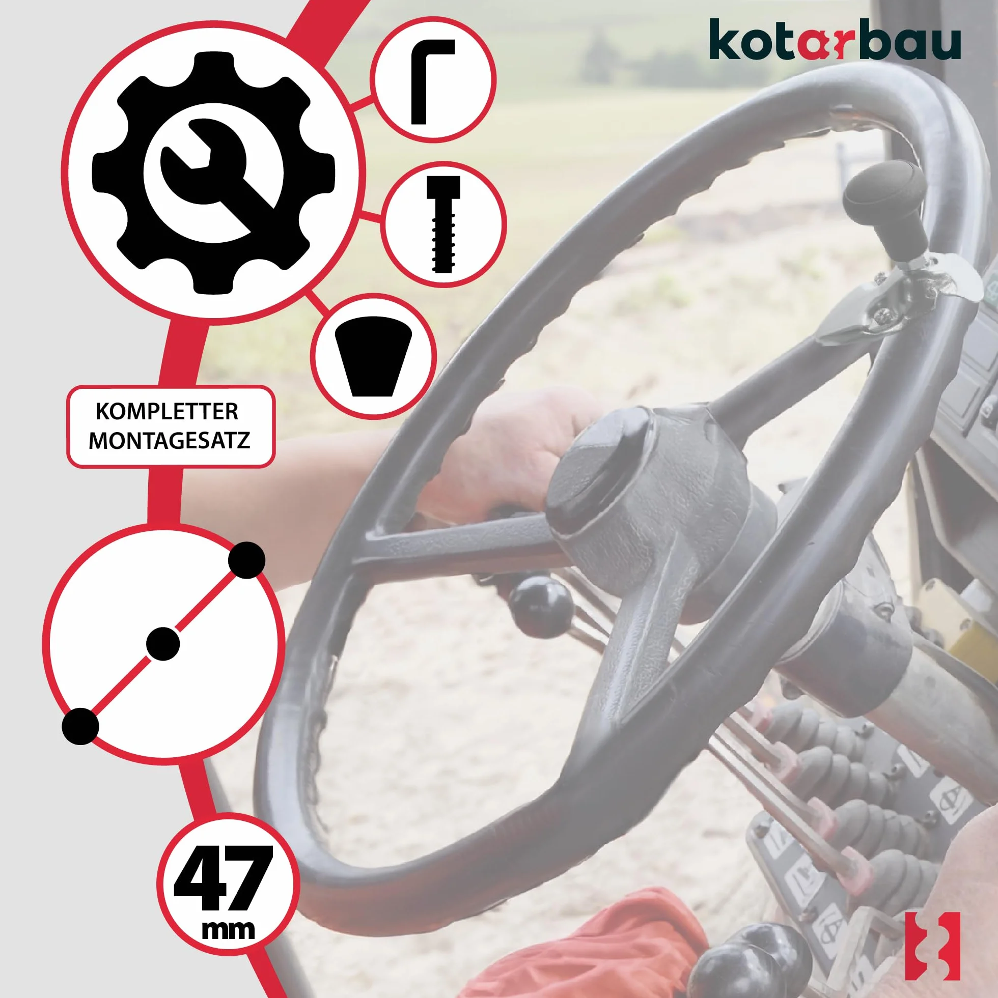 KOTARBAU® Gałka na Kierownicę - 5 cm - Kulka na Kierownicę - ⌀ 4,7 cm - Uchwyt do Traktora - Ciągnika - Maszyn - Uniwersalna