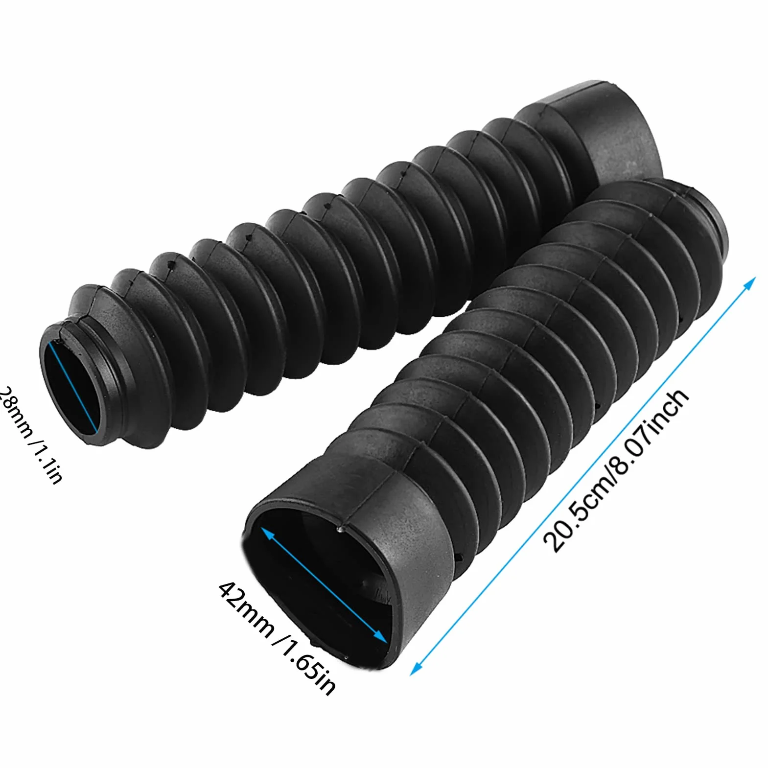 Keenso Osłona przedniego widelca motocyklowego, 2 sztuki, 210,5 x 42 mm, uniwersalna osłona widelca z tworzywa sztucznego, amortyzująca wstrząsy, osłona przeciwpyłowa (czarna), czarny, domy?lnym