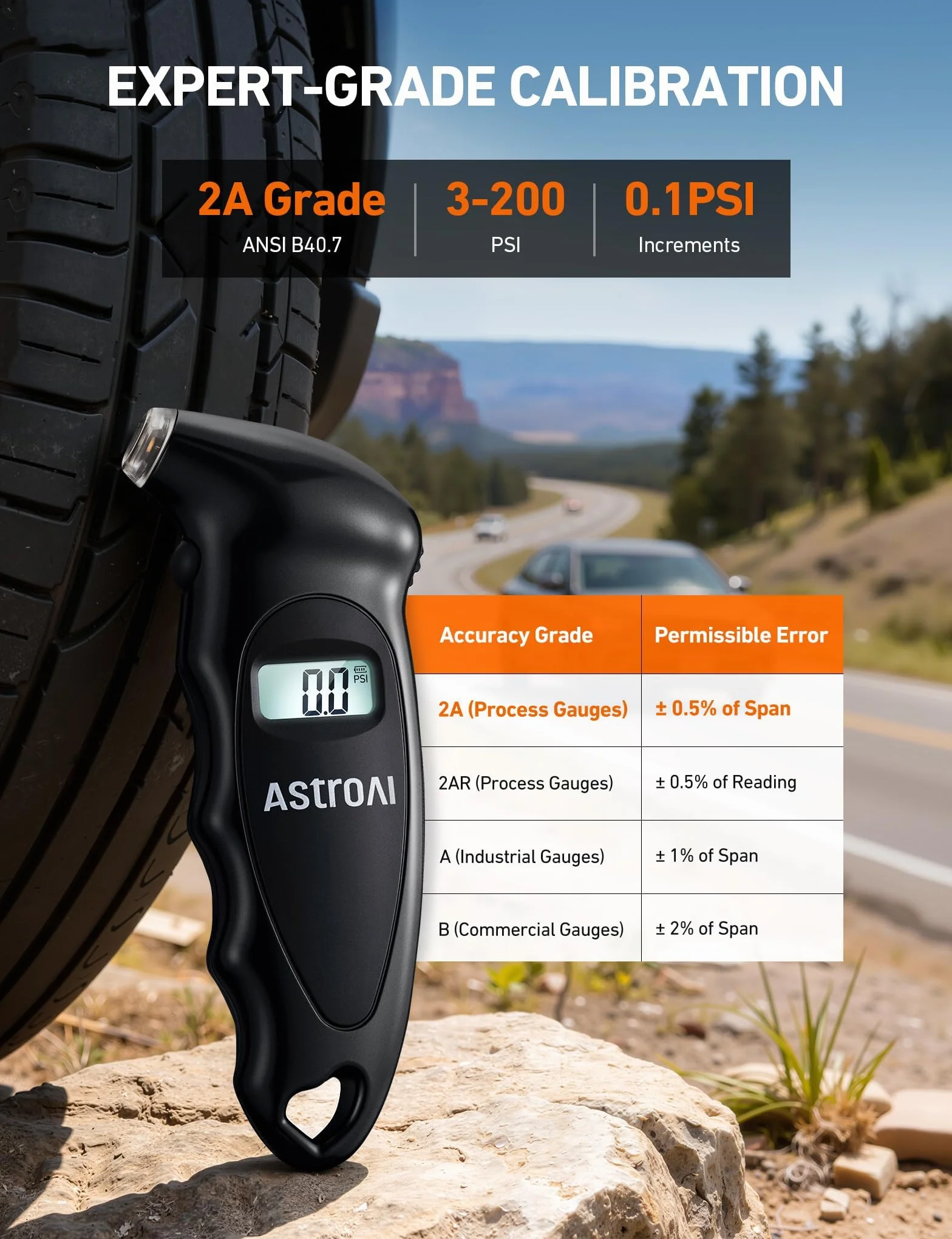 AstroAI Cyfrowy miernik ciśnienia w oponach, 150 psi, 4 ustawienia, do samochodu ciężarowego, roweru, podświetlany wyświetlacz LCD, antypoślizgowy uchwyt, kontroler ciśnienia w oponach (czarny)