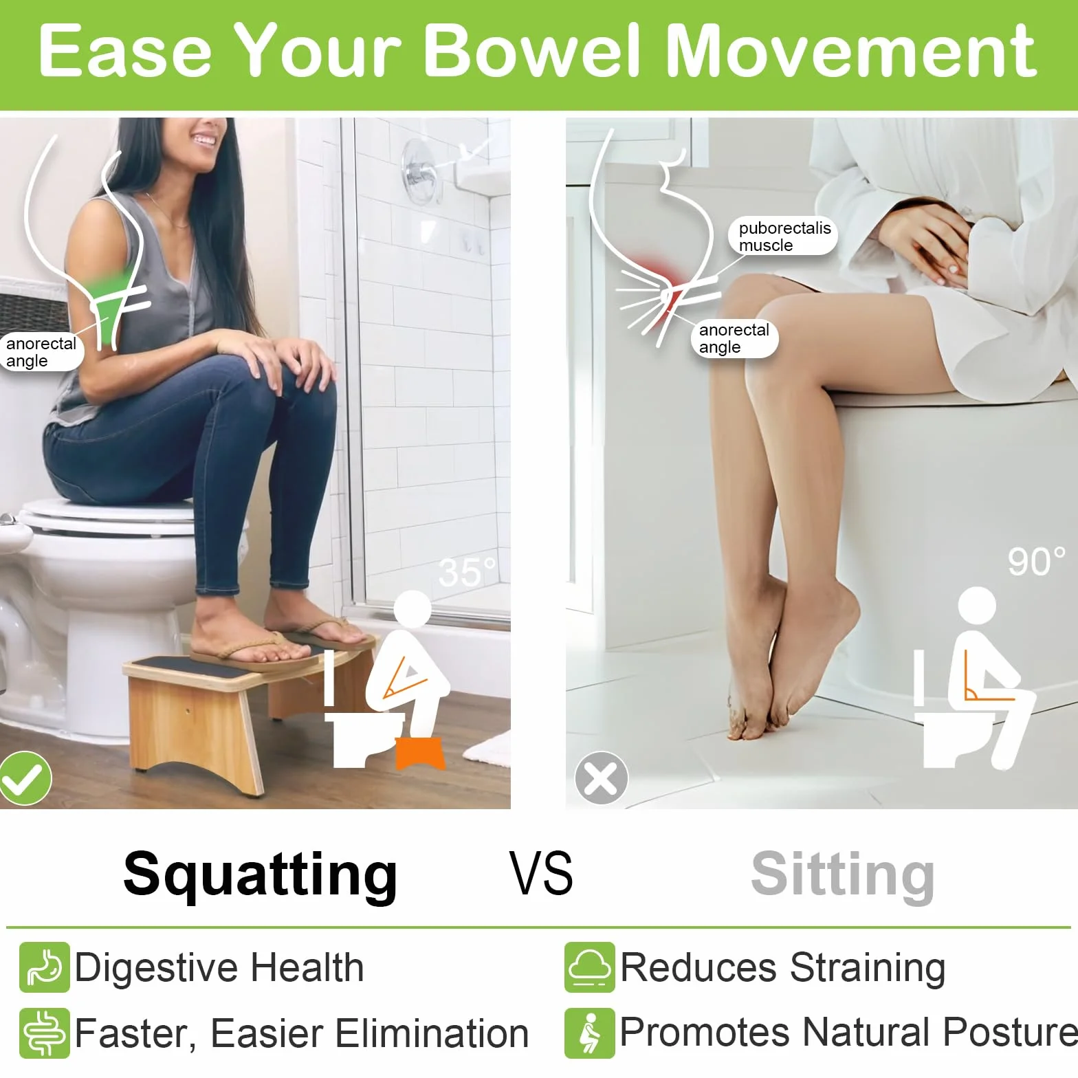 StrongTek Squatting Toilet Stool, Wood Bathroom Step Stool with Anti Slip Layer, 350 lbs Capacity, Portable, No Installation