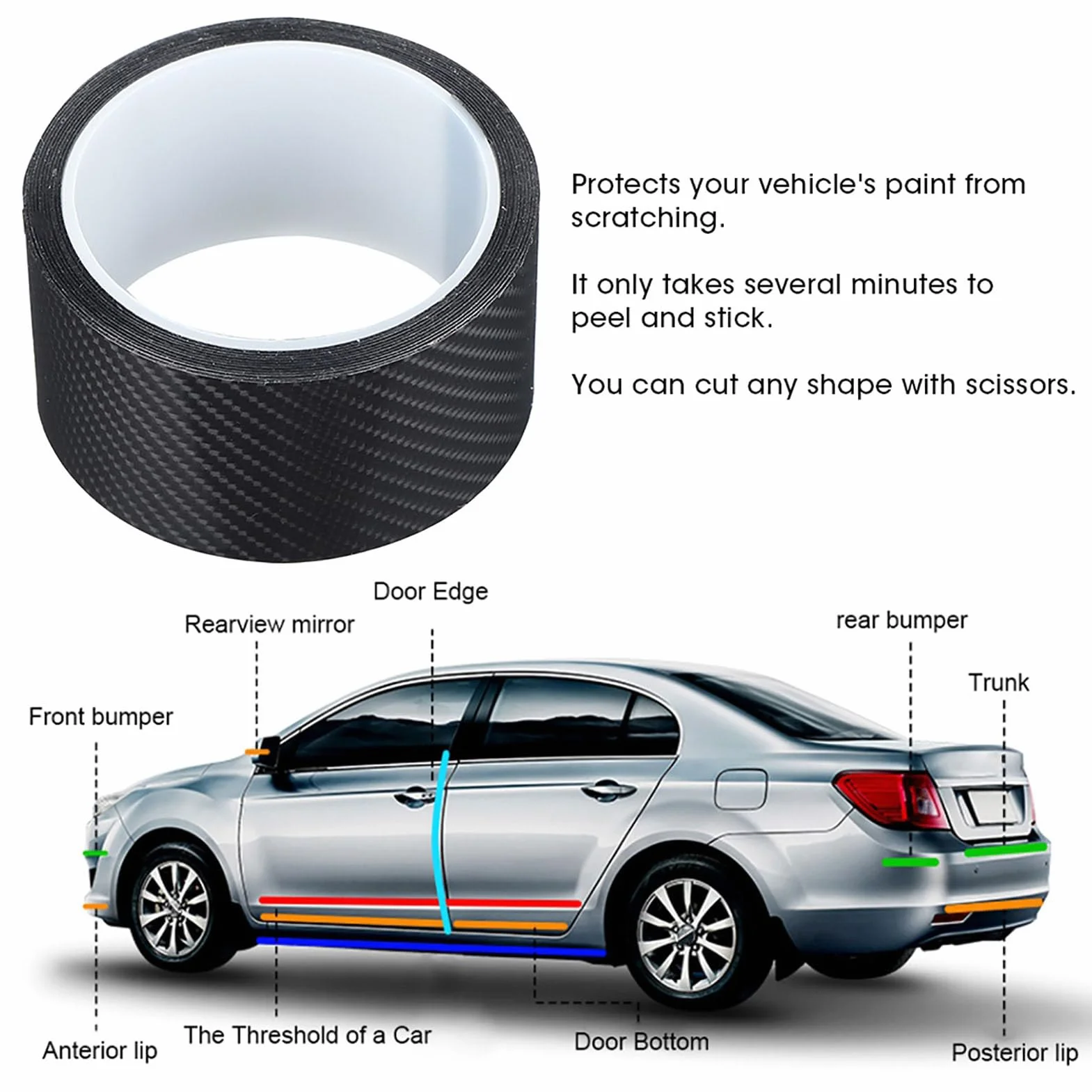 Paski z Włókna Węglowego Odporne na Zarysowania z Włókna Węglowego Osłona Krawędzi Drzwi Samochodu Naklejka Detailing Wrap Folia Ochronna Detailing Winylowa Taśma do Owijania(5CM*)