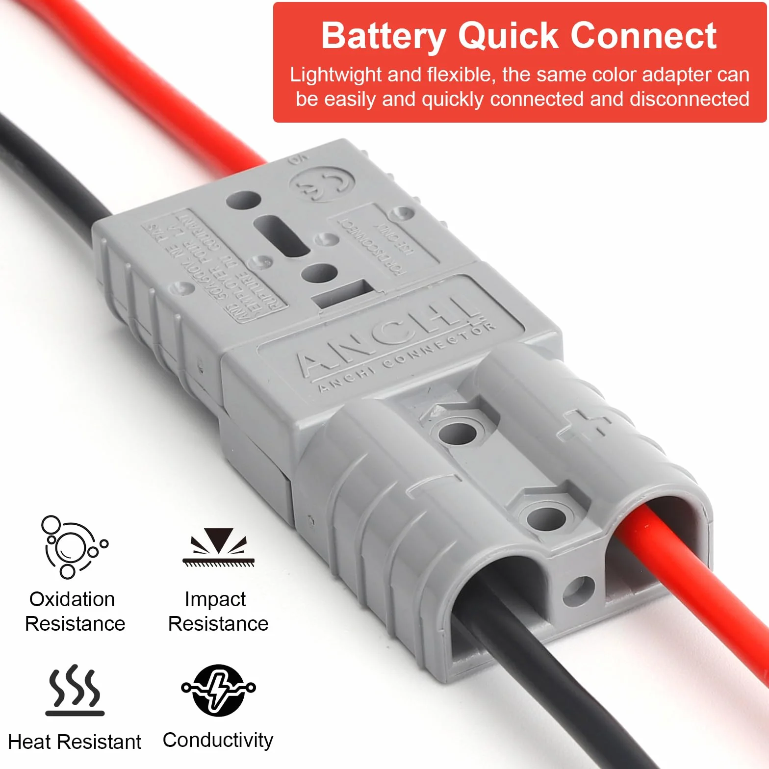 APOMOONS 2 wtyczki z kablem do wtyczki Anderson, wtyczka 50 A, 600 V, 12 AWG o-ringi, wtyczka do baterii, odpowiednie do samochodu, motocykla, przyczepy kempingowej, wózka widłowego