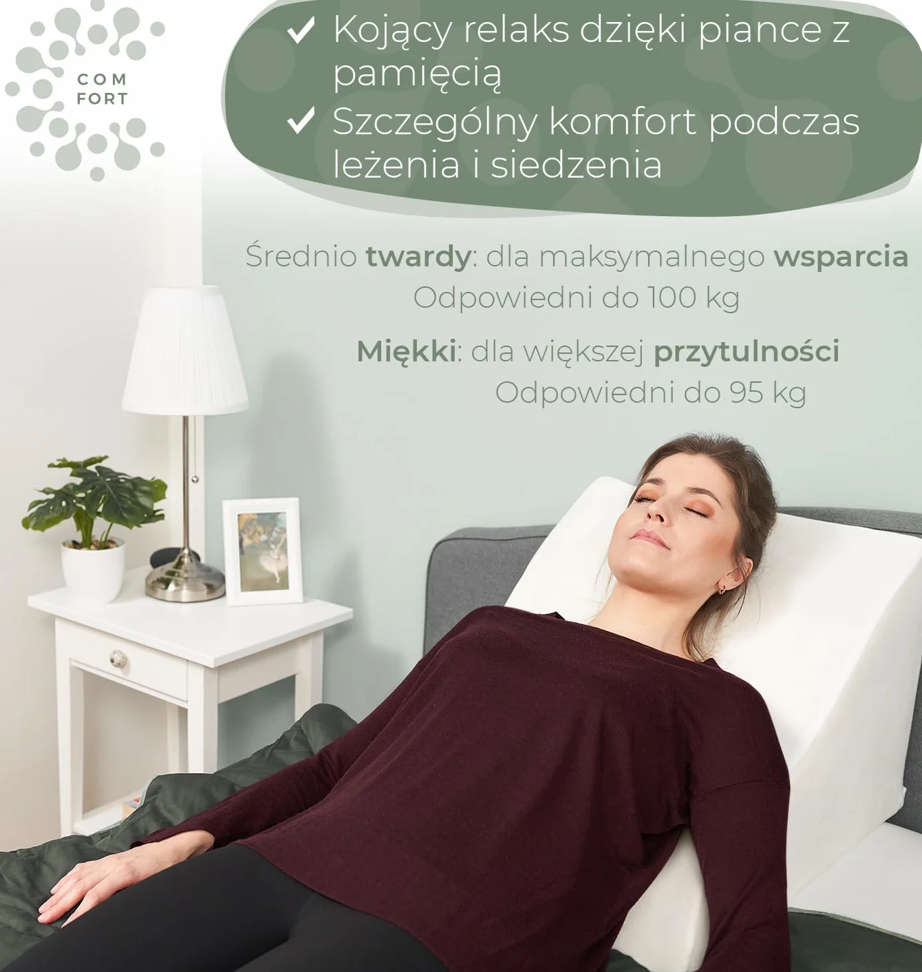 Poduszka klinowa z pianki memory do czytania i spania, ergonomiczne podparcie pleców