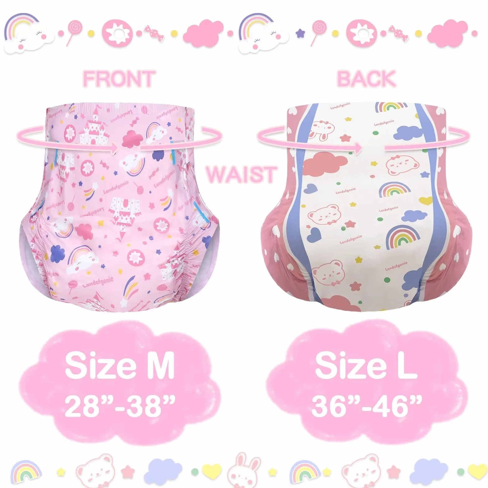 Pieluchomajtki dla Dorosłych Landofgenie 10 Sztuk Średnie 28"-38" Ochrona Nocna Wysoka Chłonność