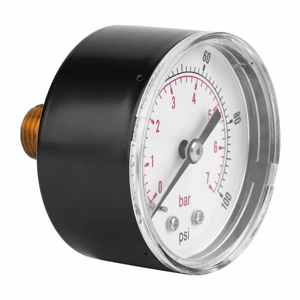 Manometer, 50mm Zifferblatt 1/4 BSPT Axial Manometer für Luft, Wasser, Öl und Gas(0-100psi 0-7bar)