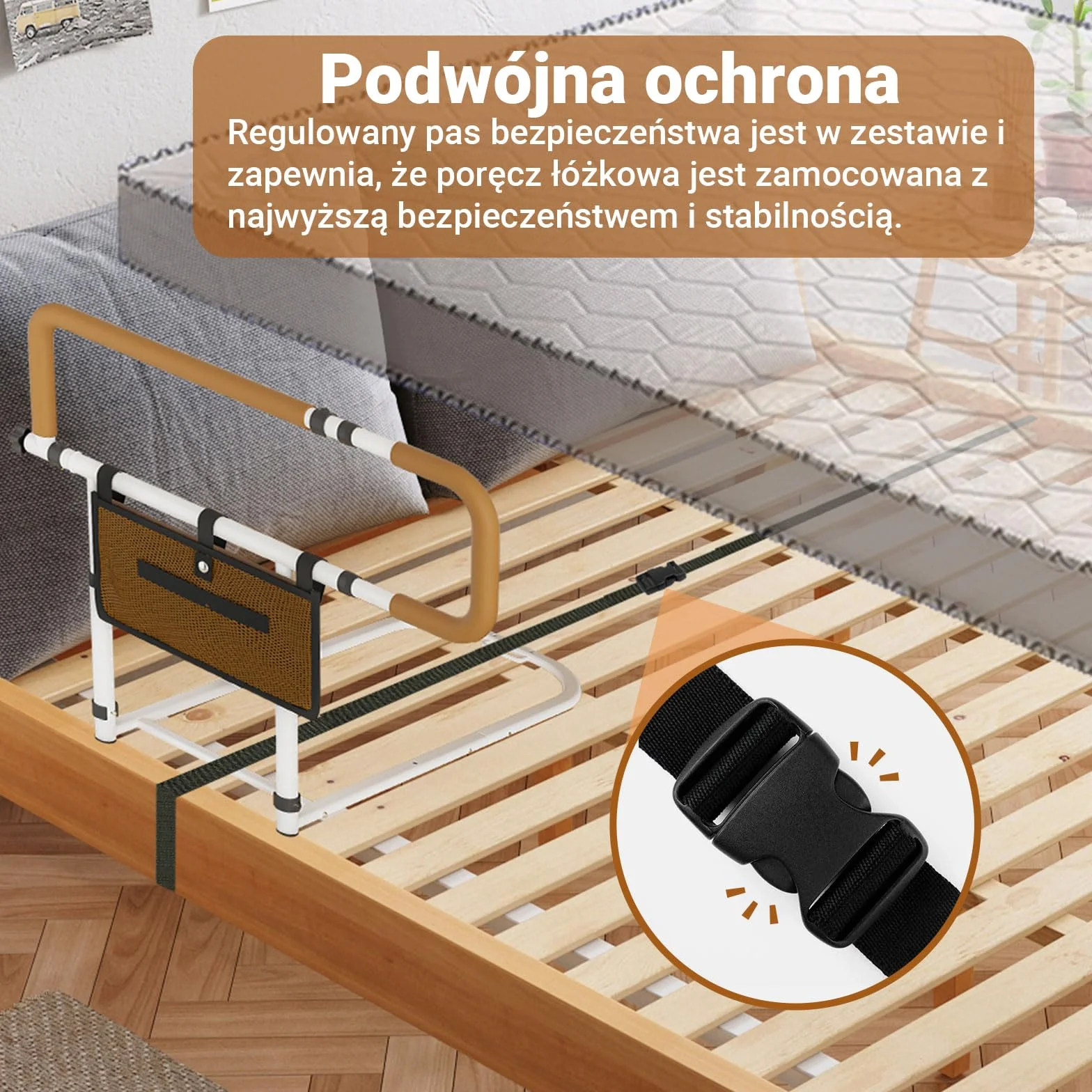 Poręcz łóżka dla seniorów regulowana wysokość i szerokość składana antypoślizgowe uchwyty