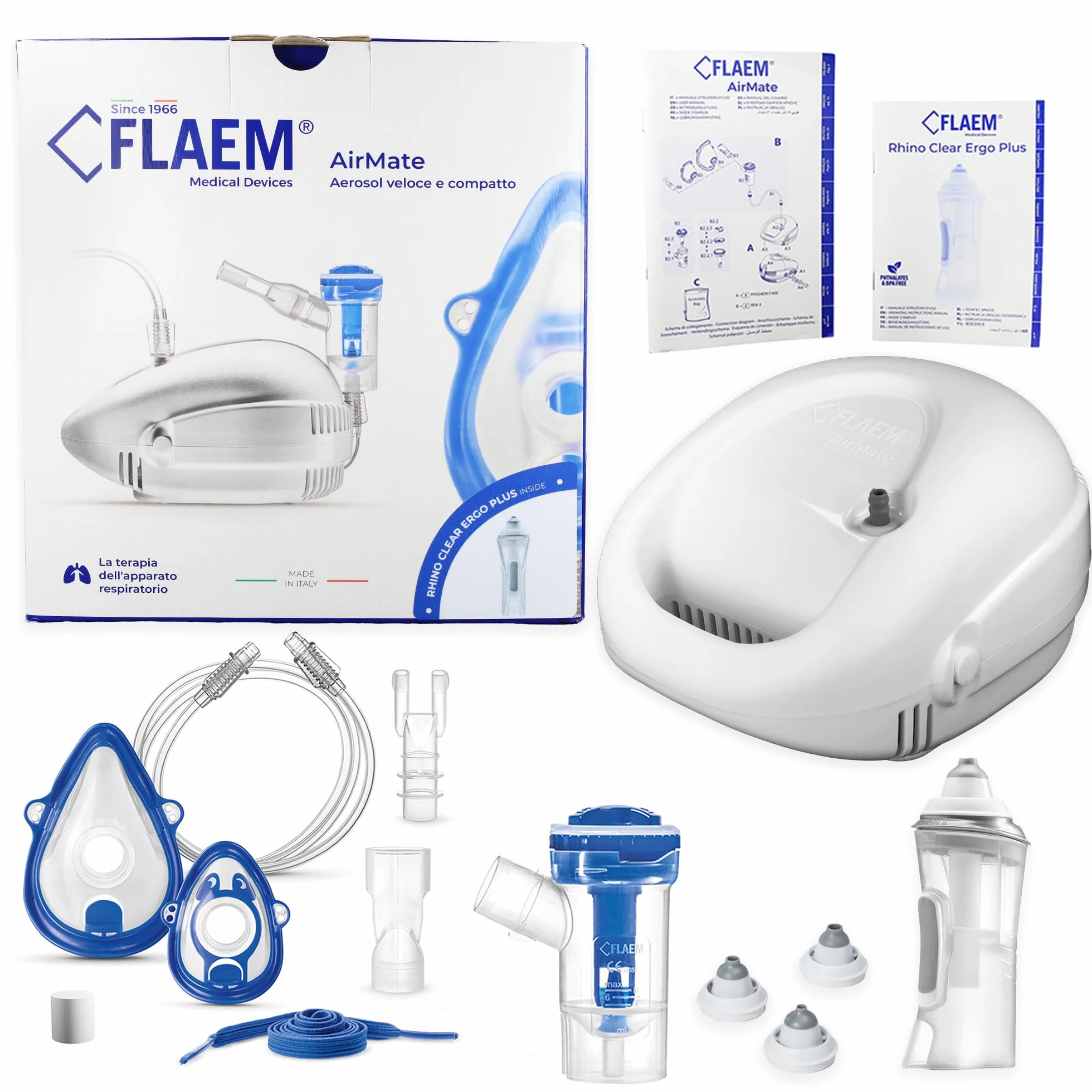FLAEM AIRMATE DUO Inhalator z Nebulizatorem Pneumatyczno-Tłokowy Cichy z Certyfikatem Medycznym Made in Italy