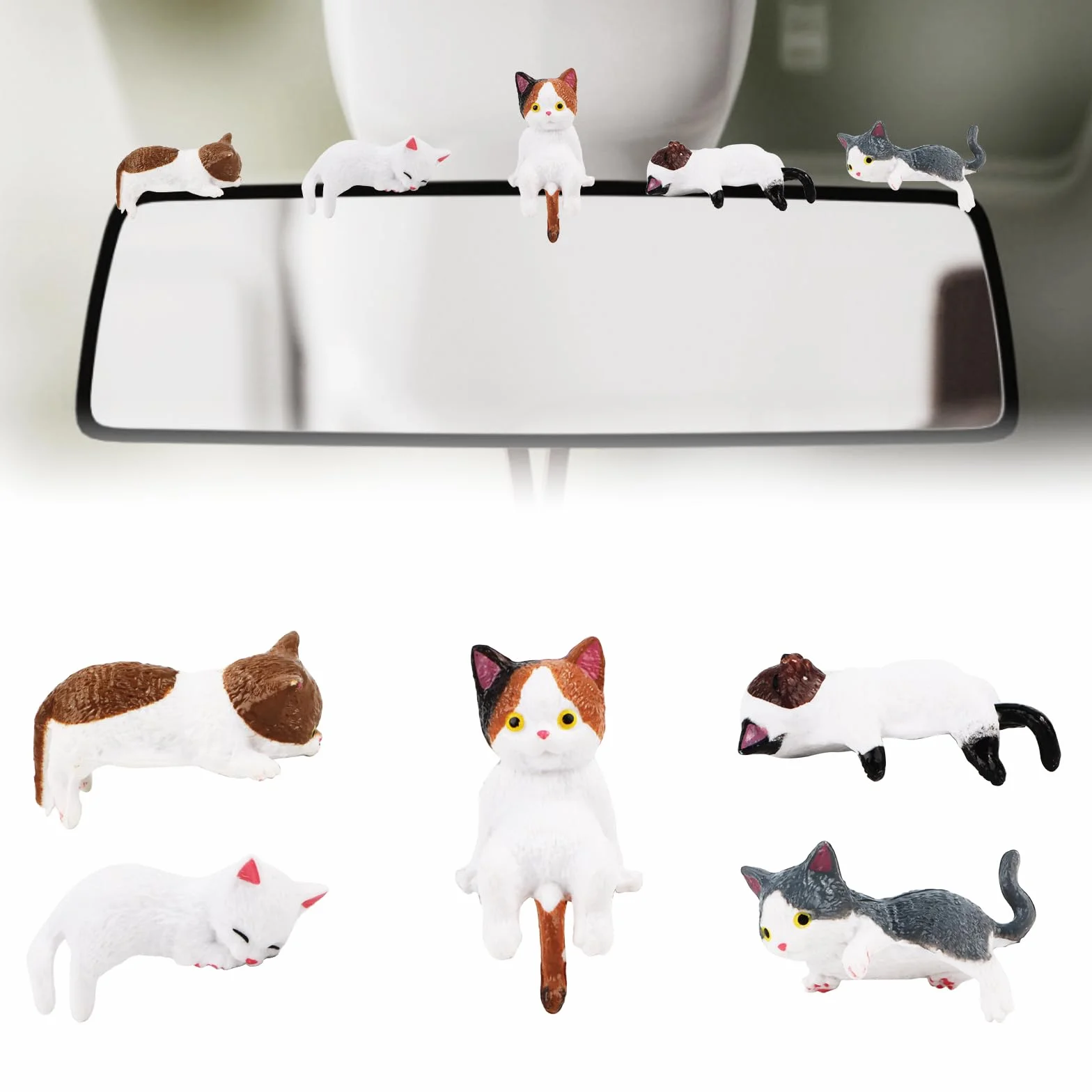 5 sztuk uroczych mini figurek kotów, dekoracja wnętrza samochodu, urocze akcesoria samochodowe, lusterko wsteczne, figurka kota