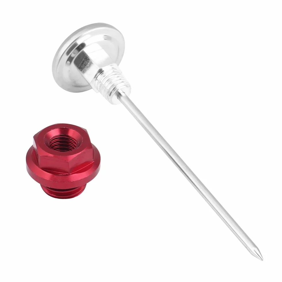 Dipstick do motocyklowego ze stopu aluminium wskaźnik poziomu Dipstick temperatura z termometrem do motocykla 125 cm³ (czerwony)