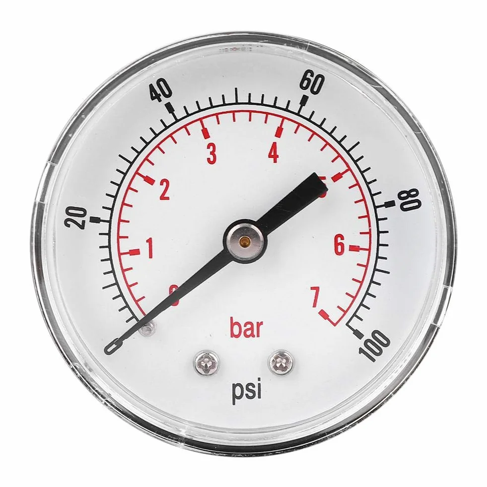 Manometer, 50mm Zifferblatt 1/4 BSPT Axial Manometer für Luft, Wasser, Öl und Gas(0-100psi 0-7bar)