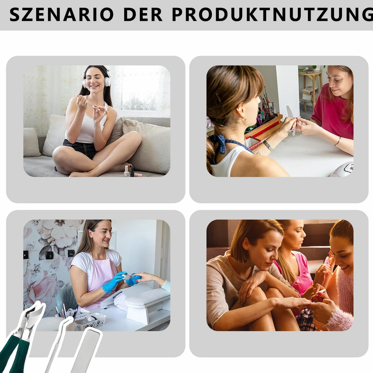 Zestaw 6 obcinaczy do paznokci ukośny zielony