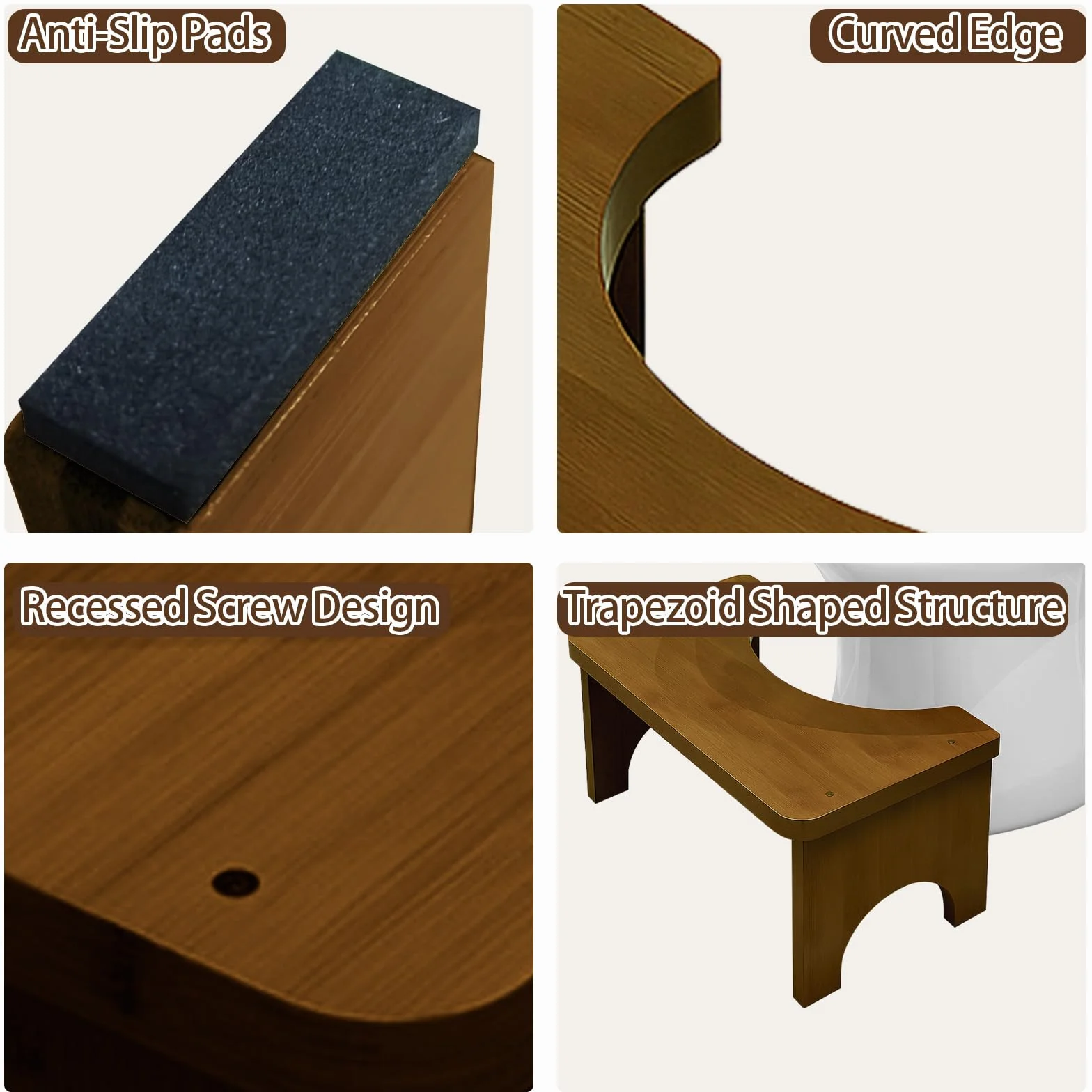 Bambusowy taboret toaletowy 37x20x17 cm ergonomiczny dla dorosłych