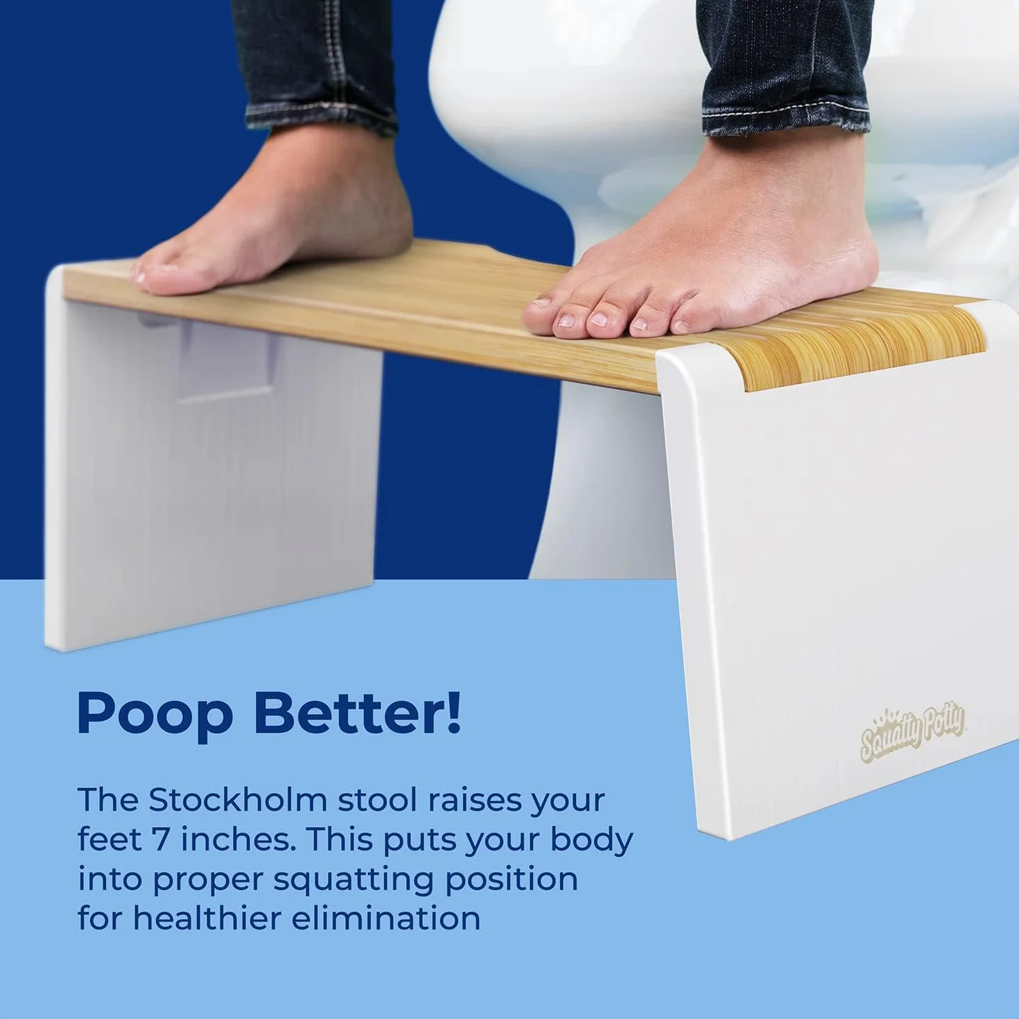 Squatty Potty Stockholm SP-BAMBOO-STOCKHOLM Składany Stołek Bambusowy 7 Cali Brązowy Biały