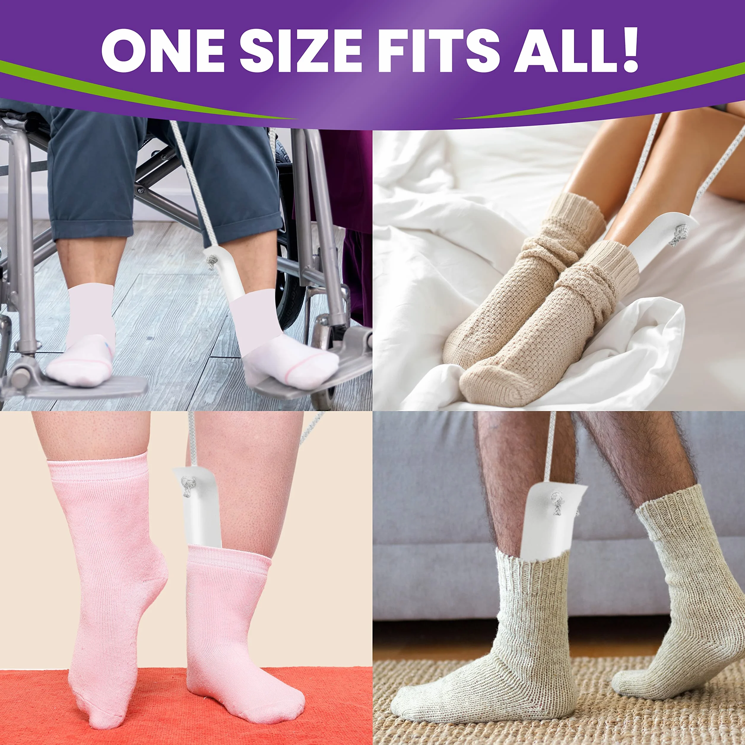 Mars Wellness Deluxe Molded Sock Aid Donner – piankowe uchwyty – 79 cm regulowane sznurki – pomoc w skarpetach kompresyjnych – Suwak – 1 opakowanie