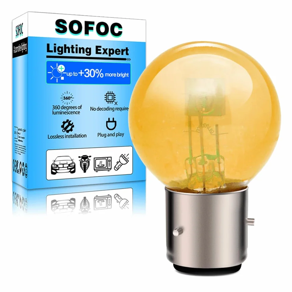 SOFOC Żarówka BA21D 6V 45/40W Halogenowa Motocyklowa G40 Żółty Bursztynowy Podwójny Włókien Światła Drogowe/Mijania 120° 3-Stykowa Podstawa Bagnetowa 1Szt