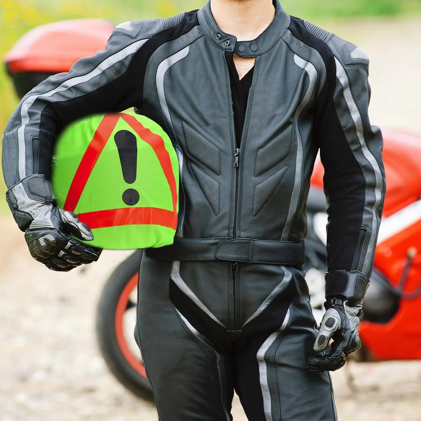 Trójkąt ostrzegawczy na kask motocyklowy, trójkąt ostrzegawczy, trójkąt ostrzegawczy, osłona na kask, pokrowiec na kask motocyklowy, worek do ochrony przed wypadkiem, oznakowanie miejsc