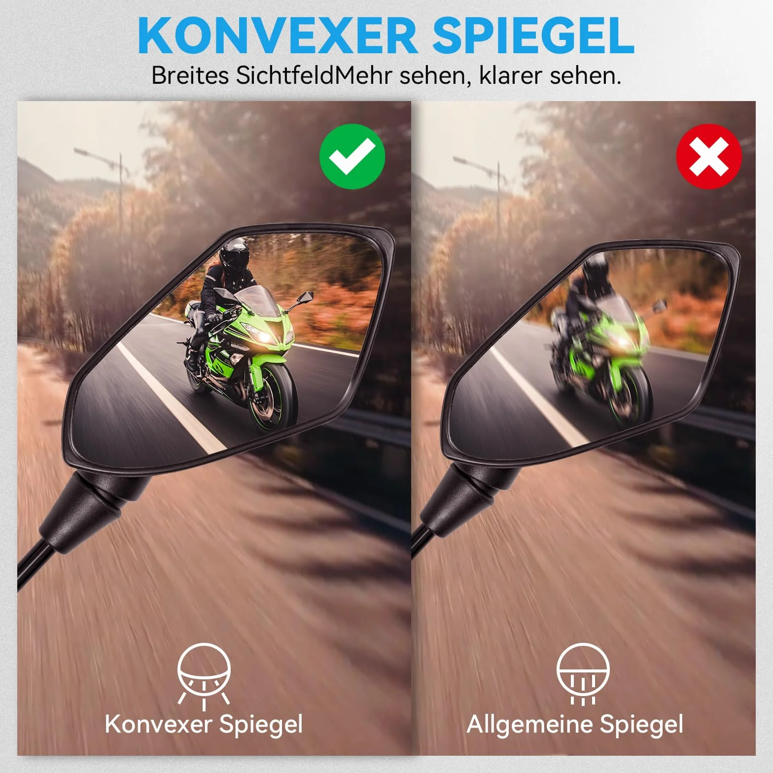 E-sprawdzony Lusterek Motocyklowy 2 sztuki, Lusterko Motocyklowe M8 z gwintem prawym i lewym, Lusterko Wsteczne Motocyklowe Kompatybilne ze Skuterem, Skuterem, ATV, Mopedem, E-Rowerem