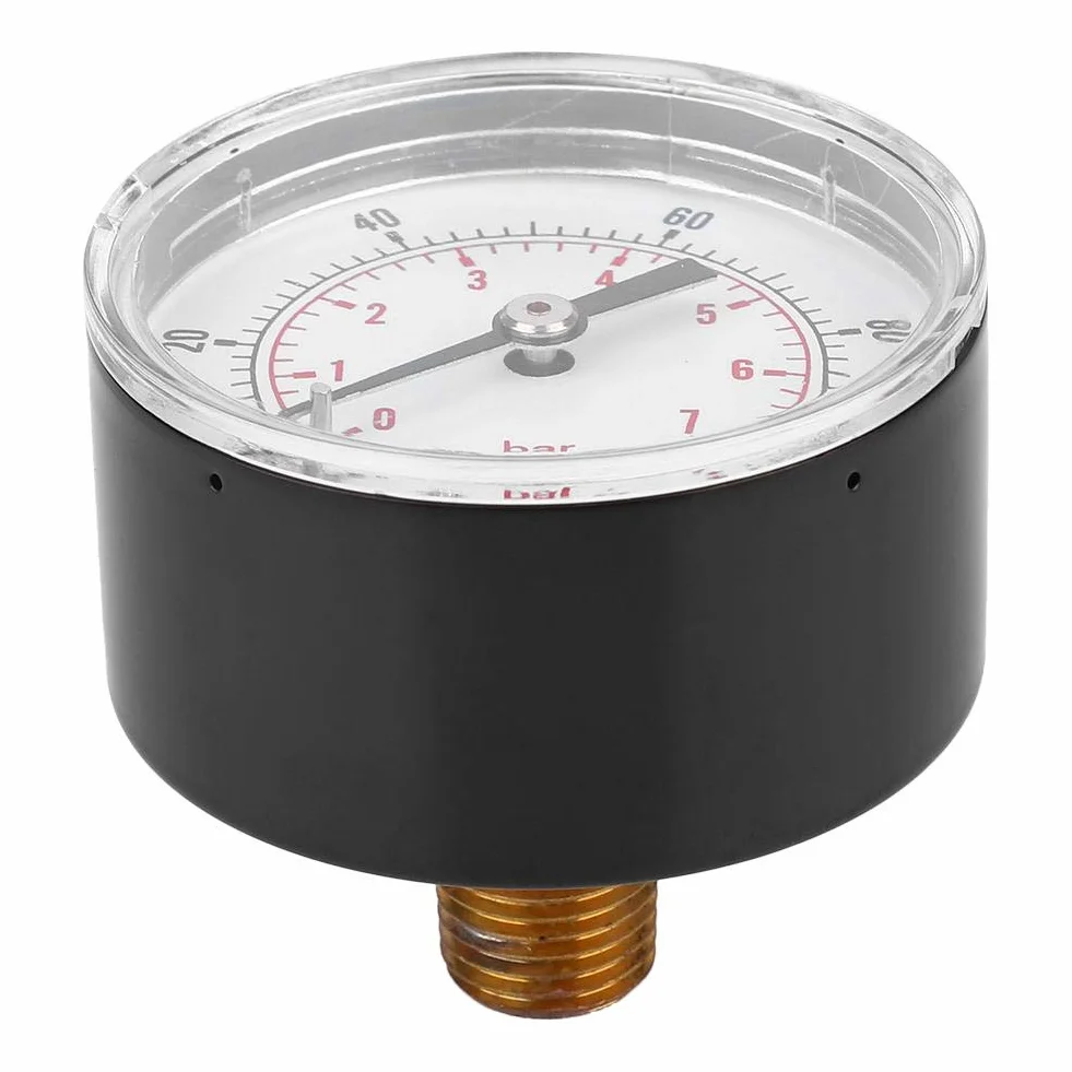 Manometer, 50mm Zifferblatt 1/4 BSPT Axial Manometer für Luft, Wasser, Öl und Gas(0-100psi 0-7bar)