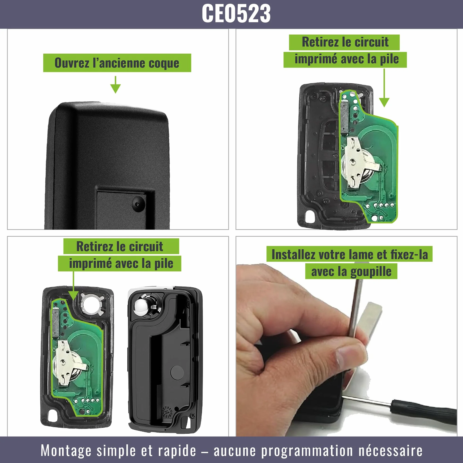 Jongo® CE0523 Etui z 2 przyciskami bez klucza kompatybilne z Peugeot 207 307 308 Partner Citroen C3 C4 Berlingo pilot zdalnego sterowania etui + szpilki