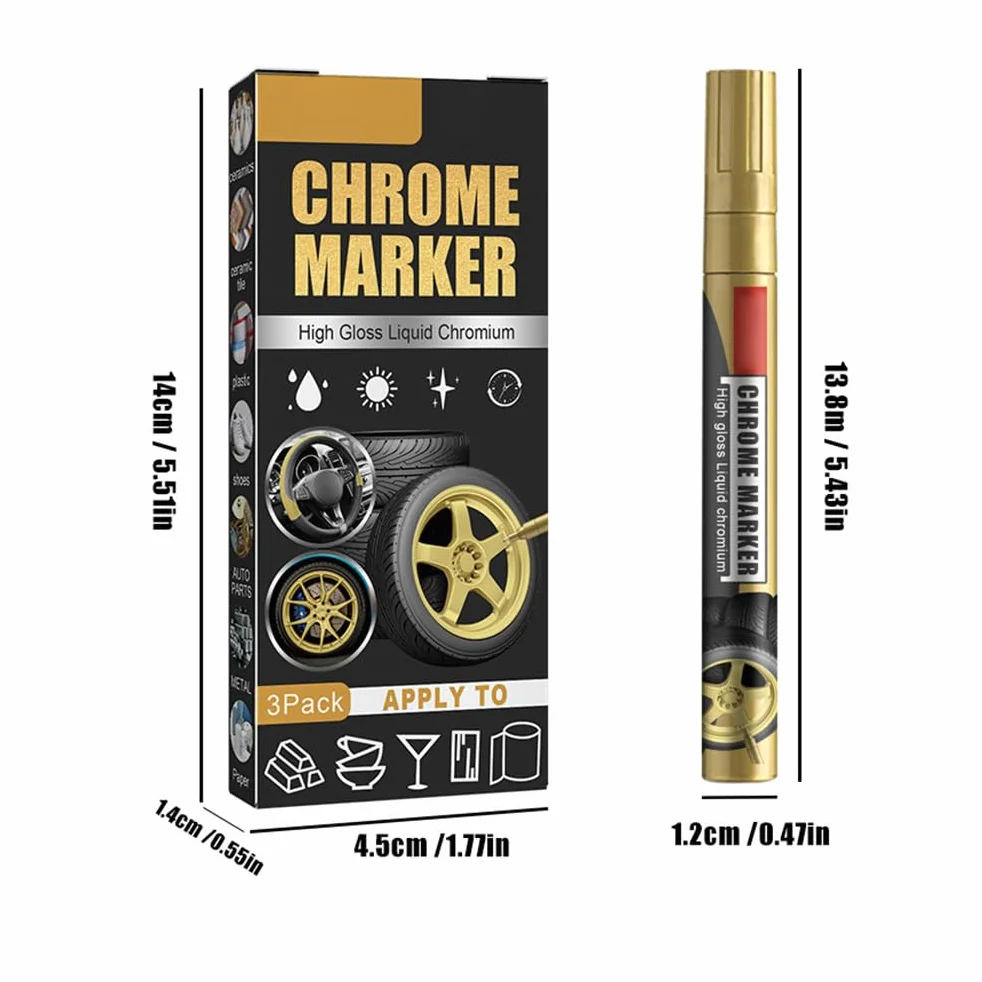 Fdit Pióro Naprawcze Farby Samochodowej, Chrome Marker Pen Gold Srebrna Farba do Retuszu Drobnych zadrapań