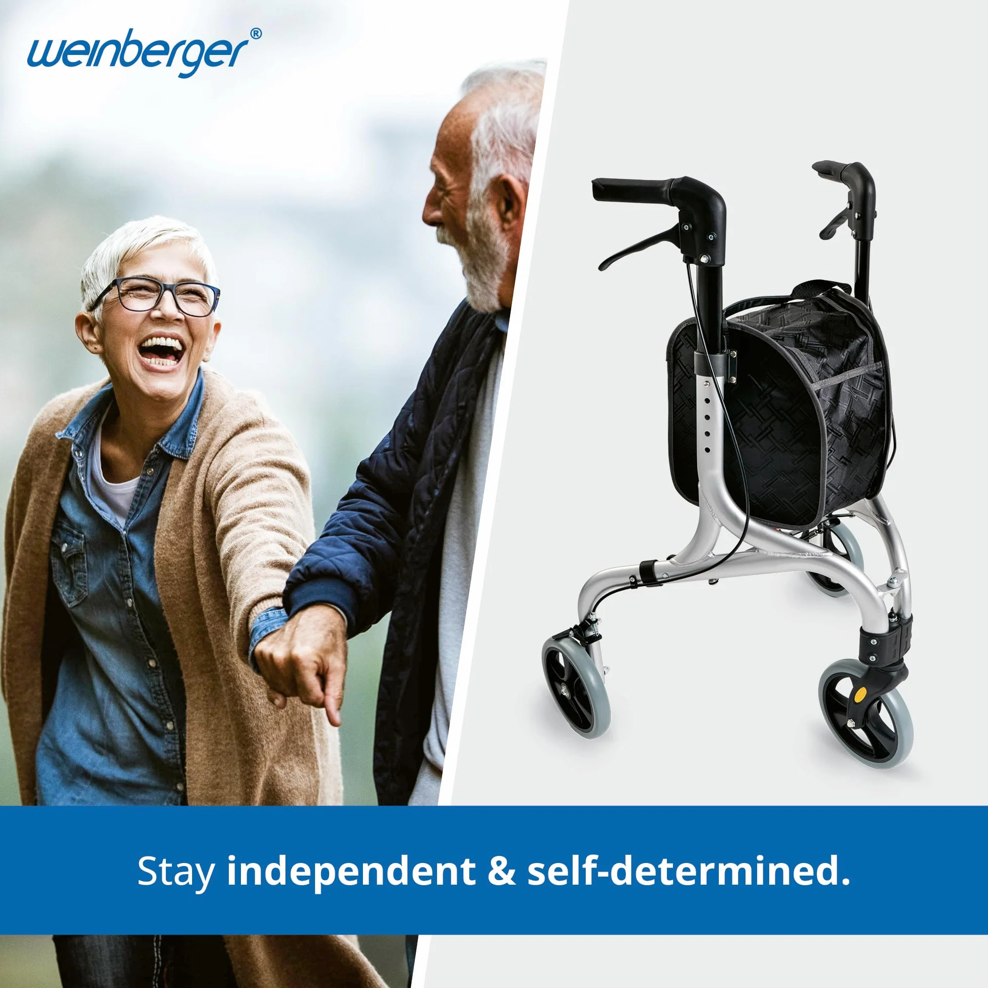 WEINBERGER Aluminium Rollator faltbar 3 Räder 4,2 kg Silber-Schwarz Modell 02217