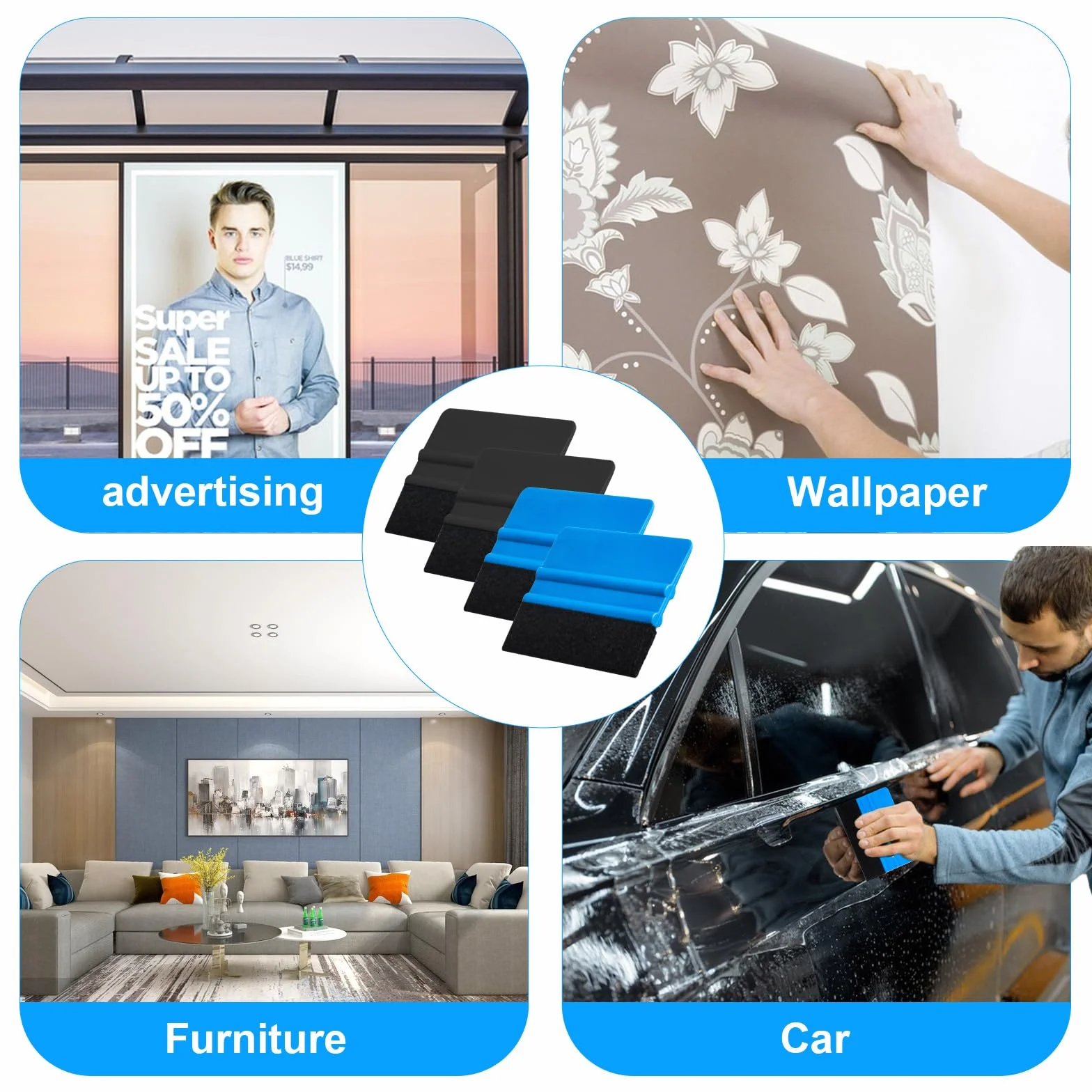 4 szt. winylowe szpachelki samochodowe filc winylowe skrobaki aplikator do instalacji folii naklejki winylowe tapeta szklana folia narzędzia