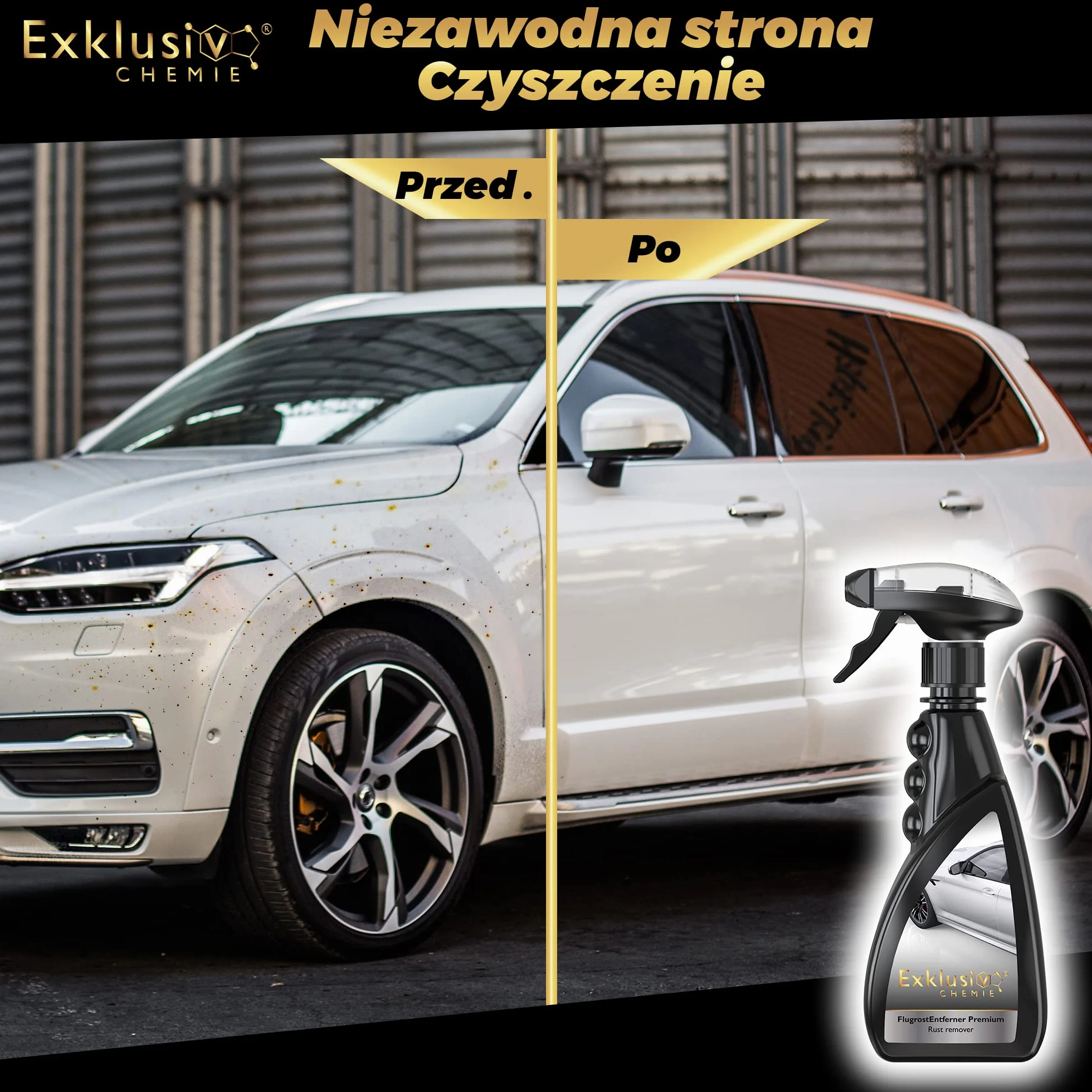 Exklusiv Chemie® Odrdzewiacz Samochodowy Premium 500ml | Środek do usuwania rdzy z lakieru samochodowego | Środek do czyszczenia samochodów usuwający rdzę nalotową, małe plamy rdzy i pył przemysłowy