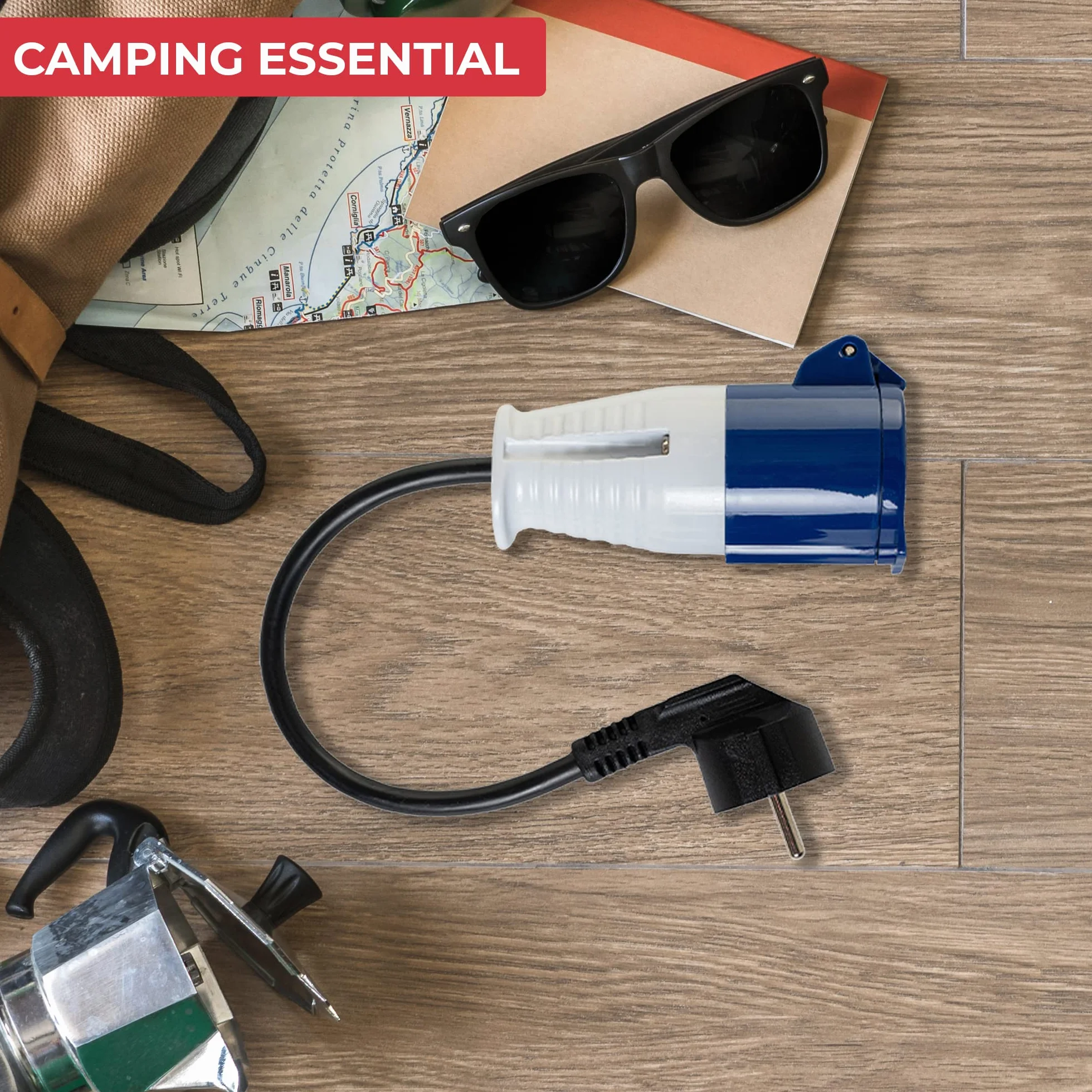 GADLANE Adapter wtyczki kempingowej 16 A – europejski elektryczny adapter kempingowy, wodoodporność IP44 – zewnętrzna wtyczka CEE do samochodu kempingowego do podłączenia do kempingu, długość 35 cm