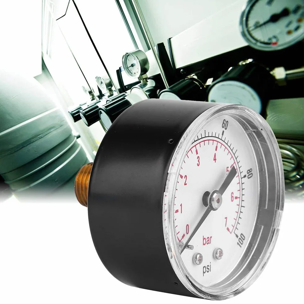 Manometer, 50mm Zifferblatt 1/4 BSPT Axial Manometer für Luft, Wasser, Öl und Gas(0-100psi 0-7bar)