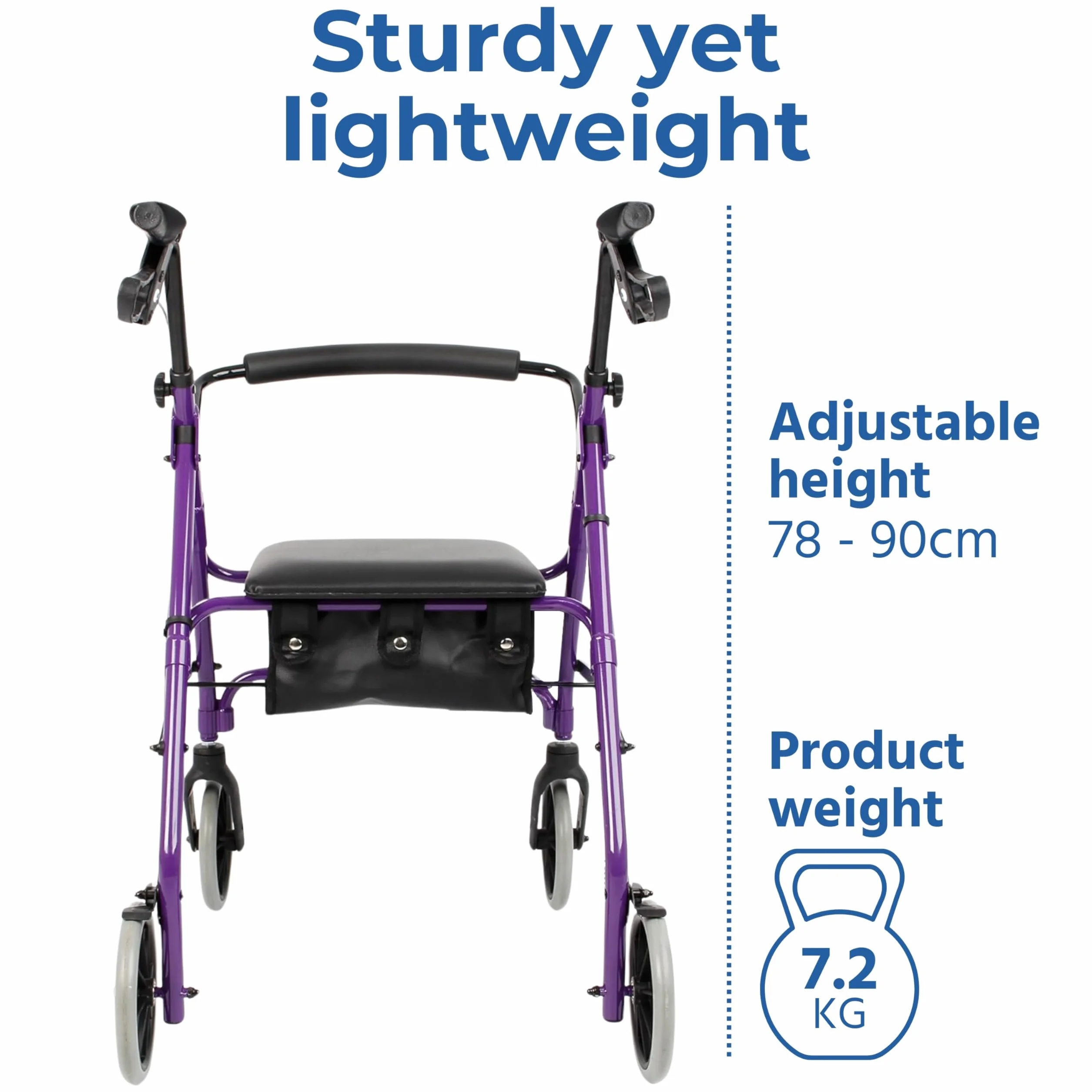 Days Lekki składany chodzik z regulowaną ramą i wyściełanym siedziskiem, zamykane hamulce, ergonomiczne uchwyty, przenośny
