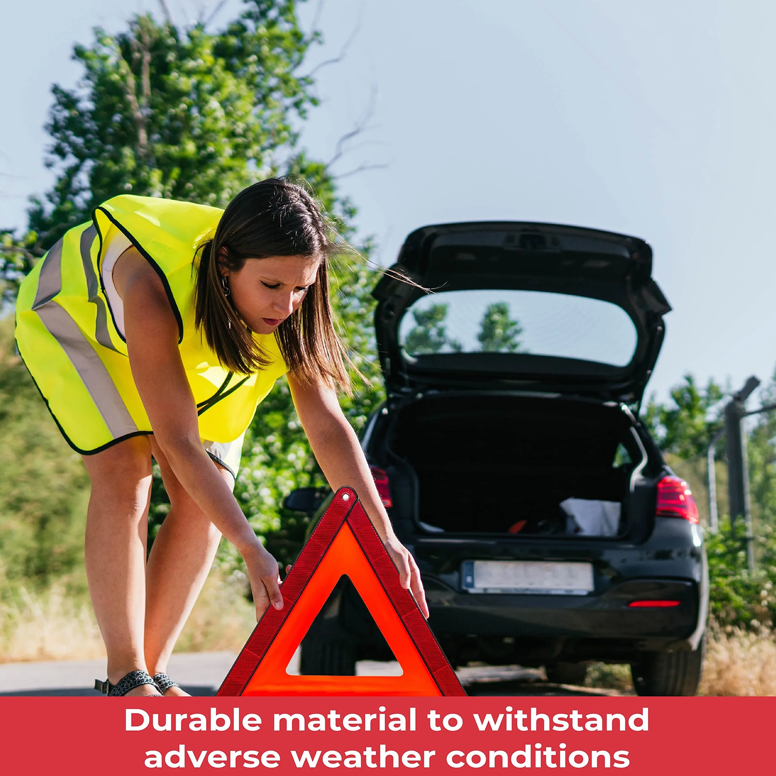 GADLANE Zestaw z trójkątem ostrzegawczym 2 w 1 i kamizelką Hi Vis Kit na samochód, bezpieczeństwo na drodze, odblaskowy ECE R27 i kamizelka o wysokiej widoczności, europejski zestaw podróżny do awarii