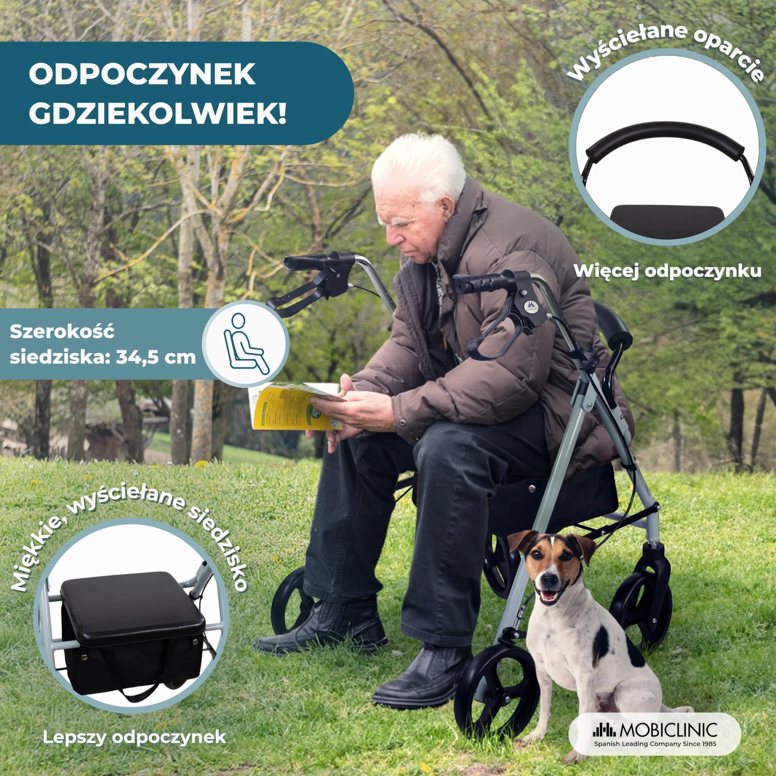 Mobiclinic® Sofia Rollator z 4 kółkami Chodzik Aluminium Składany Siedzisko Szary