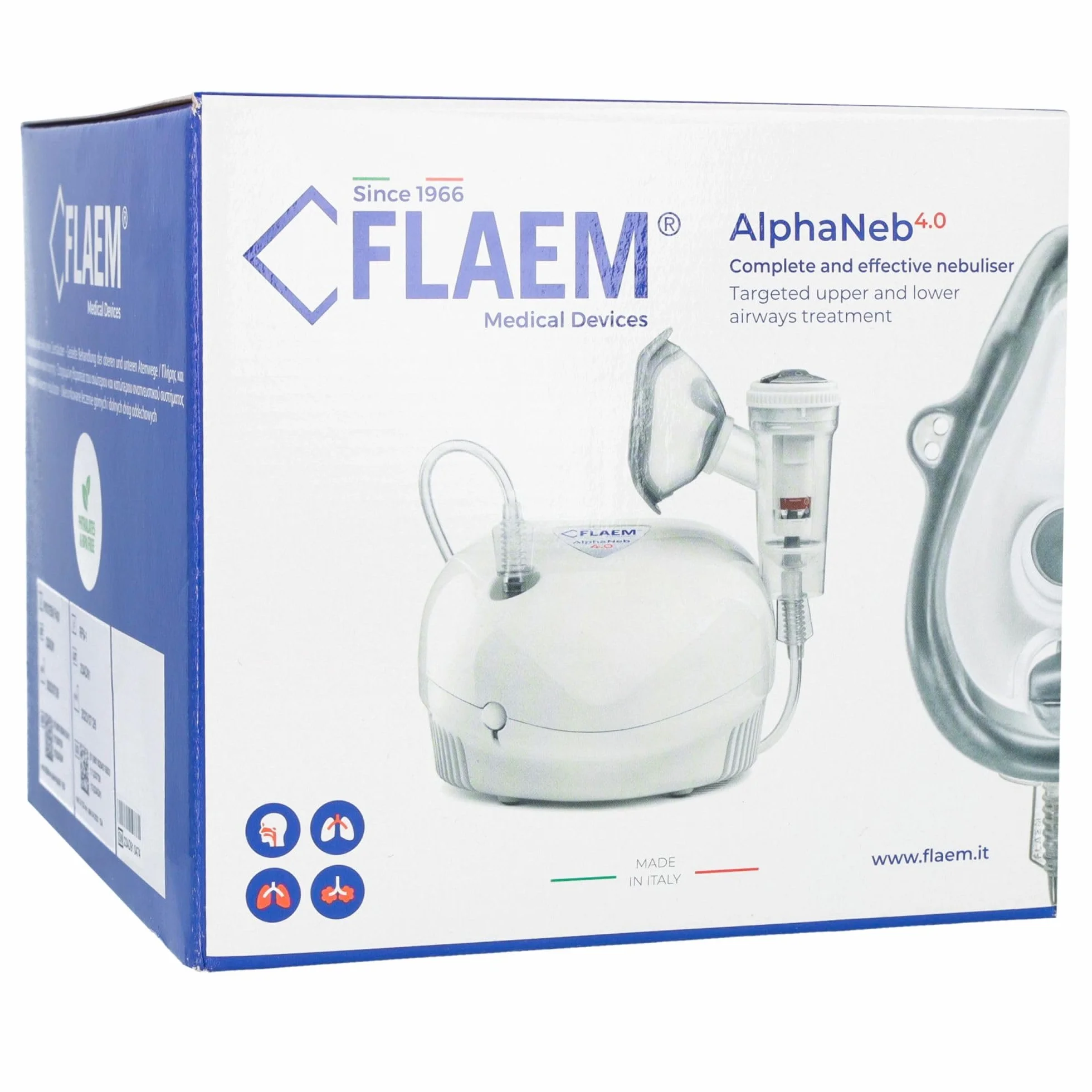 FLAEM ALPHANEB 4.0 Inhalator Pneumatyczno-tłokowy Nebulizator RF9, 4 Poziomy Regulacji, Praca Ciągła