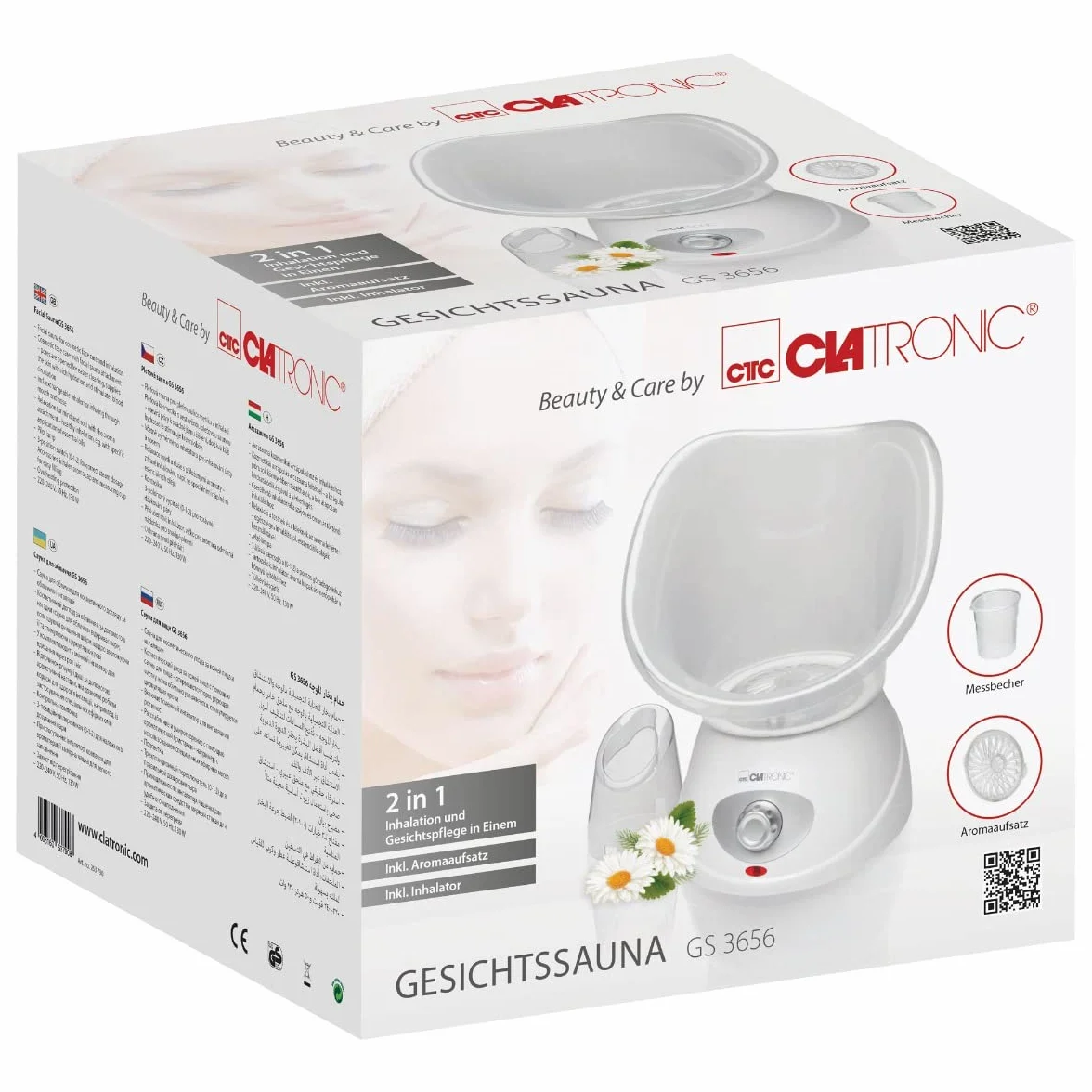 Clatronic GS 3656 Sauna do Twarzy z Inhalatorem i Nasadką Aromatyczną, Biały