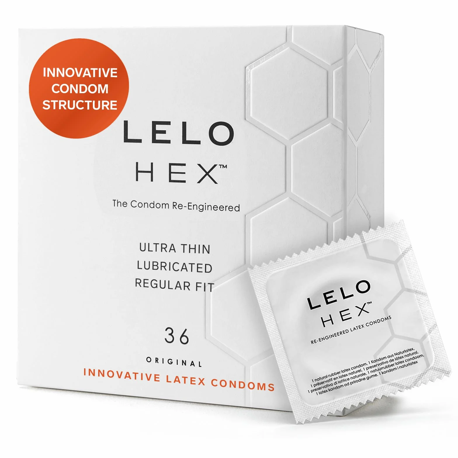 LELO HEX Oryginalne prezerwatywy cienkie o zwiększonej wytrzymałości 0,045 mm 54 mm 36 sztuk